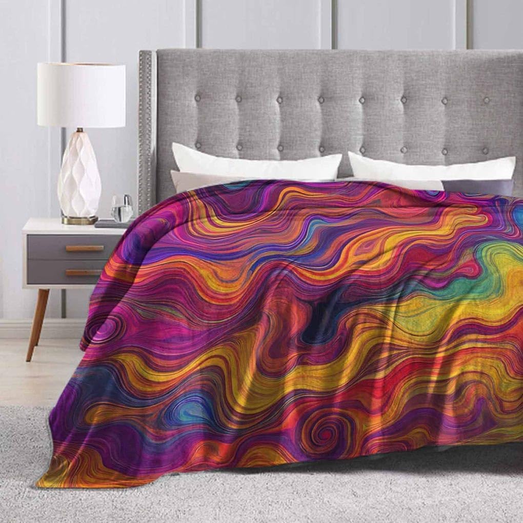 Mugod Colorful Chaotic Waves Throw Blanket Purple Fuchsia Pink Red Orange Gold Blue Rainbow Pattern Decorative Soft Warm Cozy Flannel Plush Throws Blankets for Baby Toddler Dog Cat 30 X 40 Inch