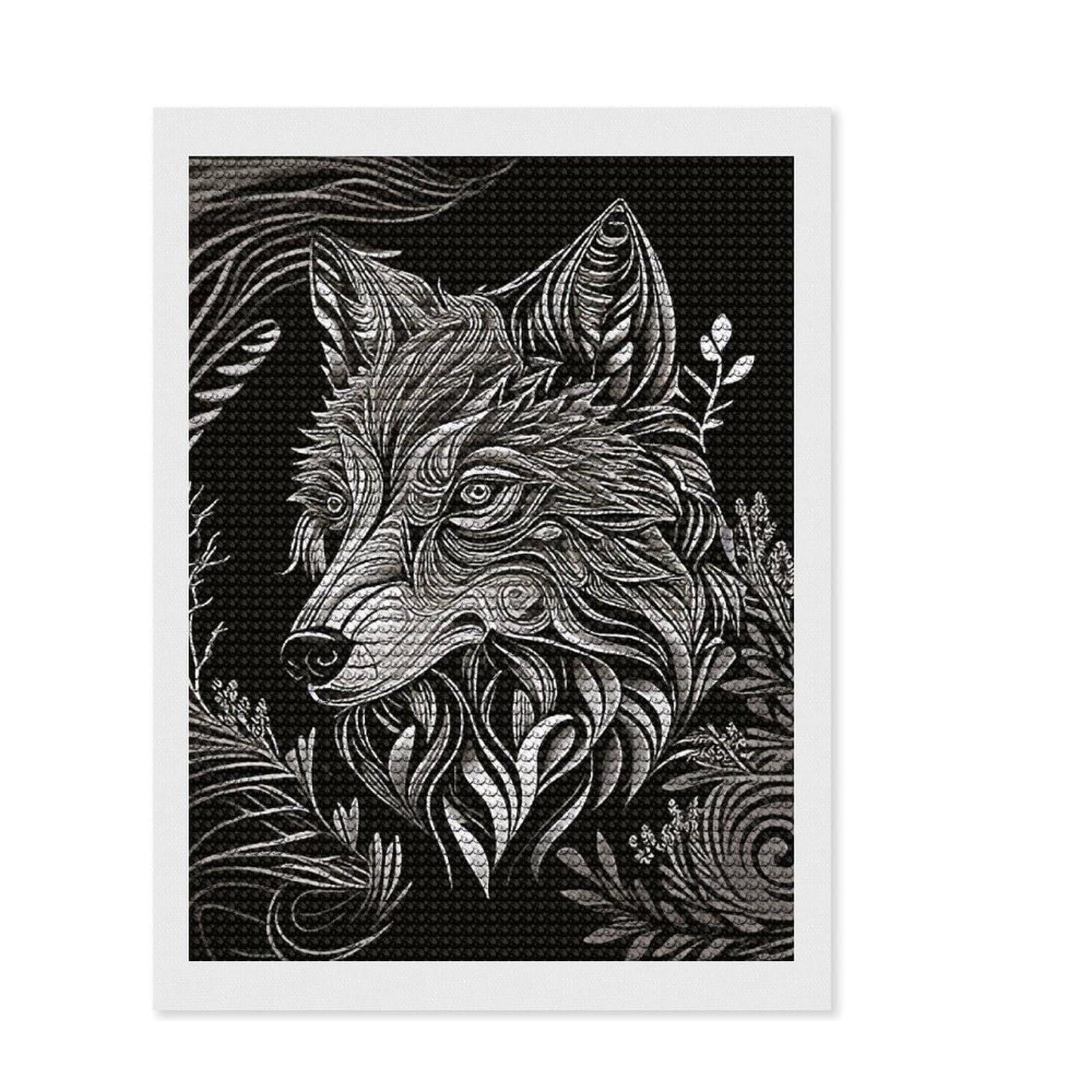 Junmoney Wolf Art 4 Diamond Art Canvas 12"x16", Farmhouse Decor, for Women, Fun Craft Experience, Thoughtful Handmade Gift
