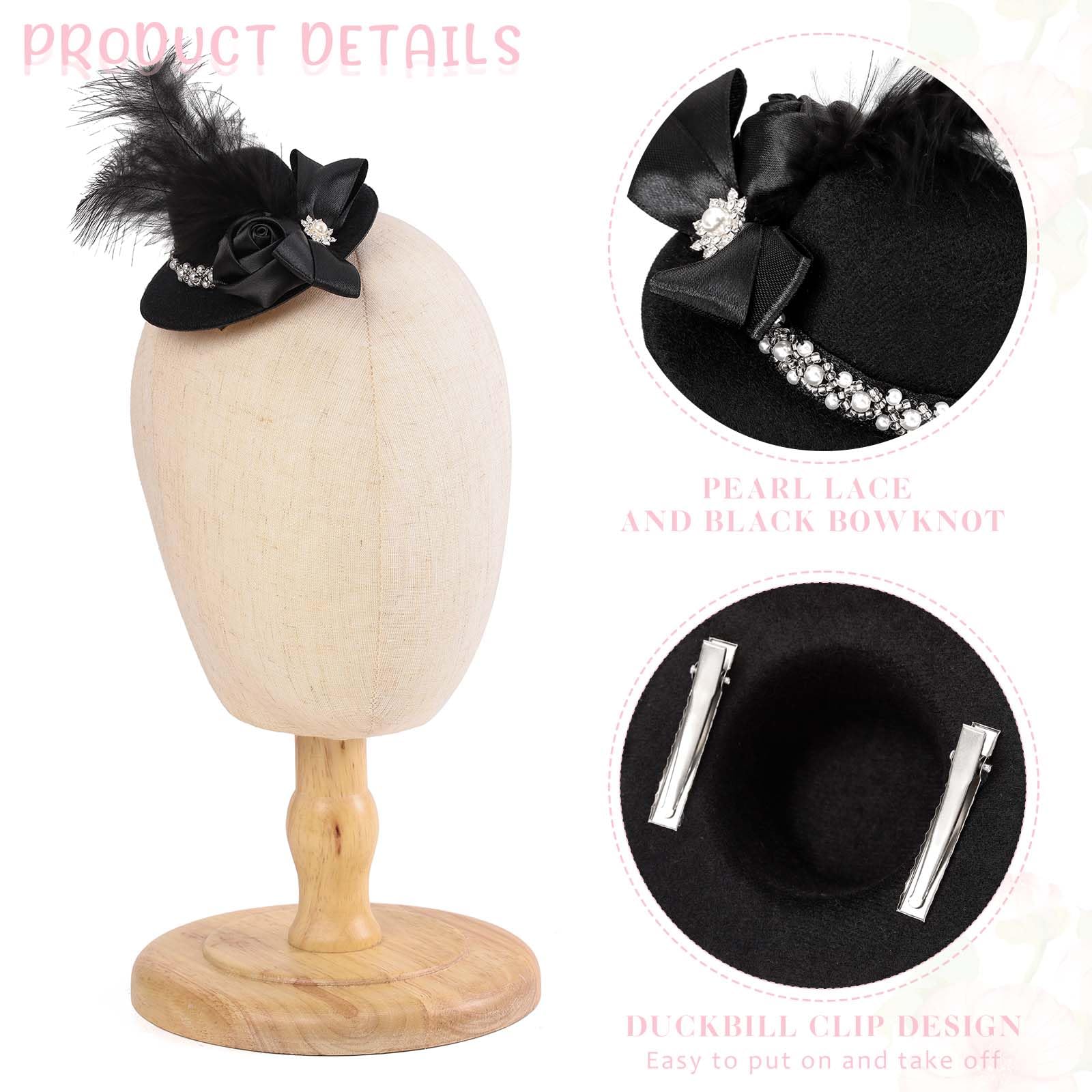 5365 Mini Fascinator Hat Black Flower Feather Hair Clip Tea Party Hats Fumwase Flower Mini Top Hat Hair Clip Small Tea Party Hats  main image 3