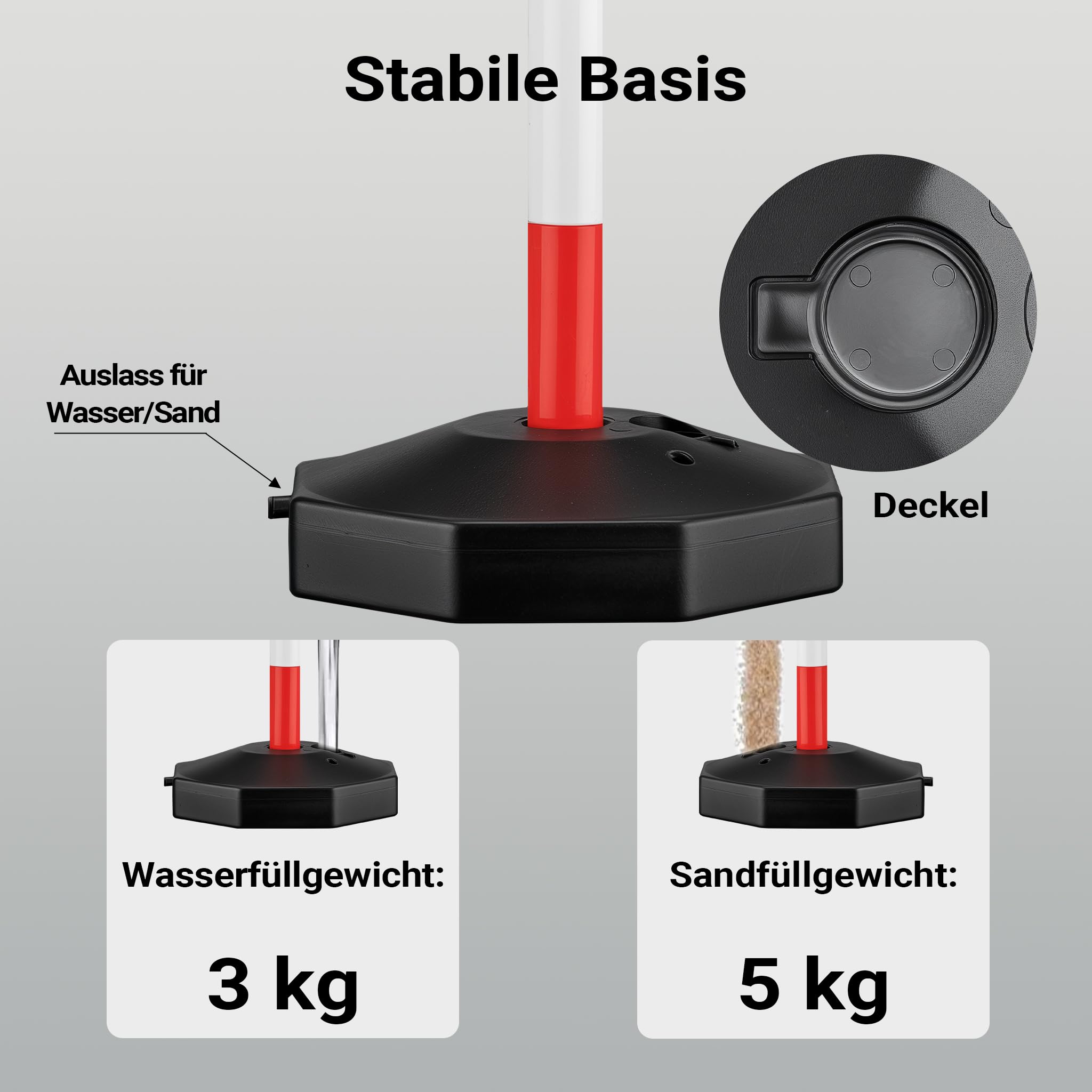 Wiltec mobile Parkplatz Absperrung 80 x 28 x 28 cm, Sperrpfosten mit 1,4 m langer Kette, rot-weiße Absperrpfosten, Poller für Parkplatz sperren