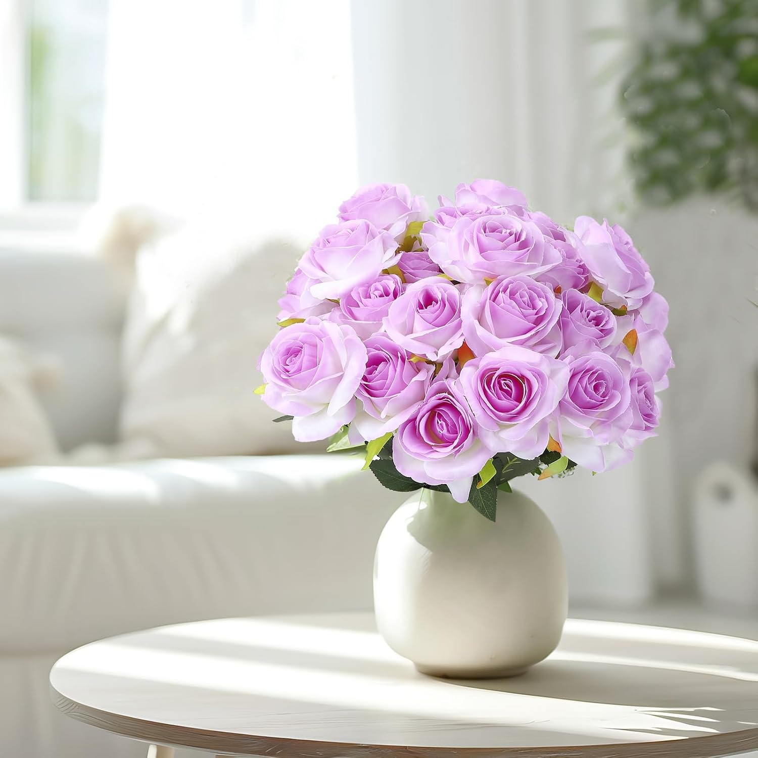 32 Pcs Light Purple Artificial Flowers Bulk, 20" Silk Gradient Blush Purple Real Touch Roses for DIY Wedding Bridal Valentine's Day Bouquets Centerpieces Home Decor - Image 7