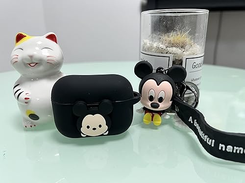Miniatura 2 de Funda de silicona compatible con Apple Airpods 1, 2, 3 y Pro serie de dibujos animados con llavero de muñeca (Airpods Pro, Mickey)