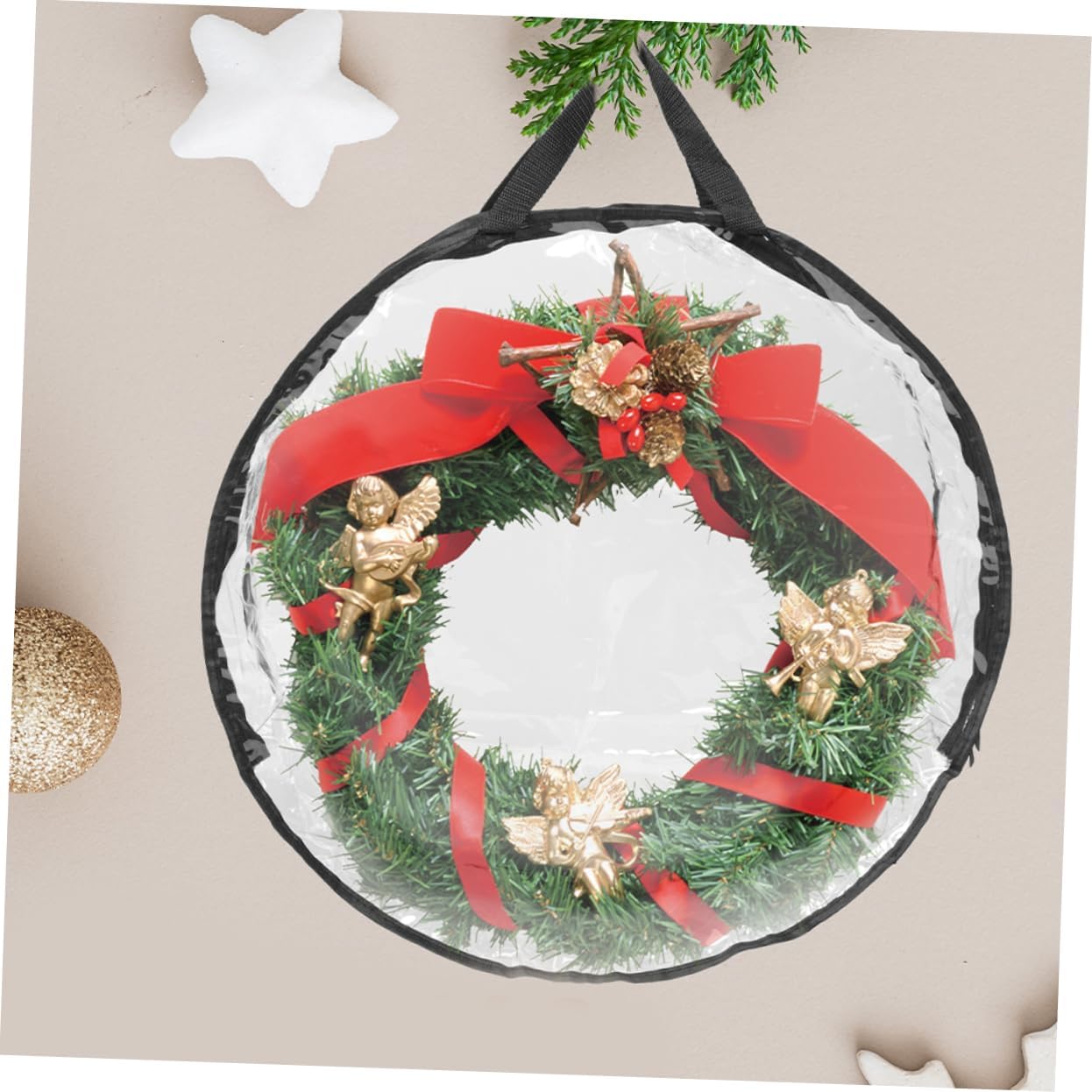 MAGICLULU Xmas Wreath Storage Bag Capacity Organizer for Christmas Decorations Zippered Design for Wreaths and Transparent Carrying Bag