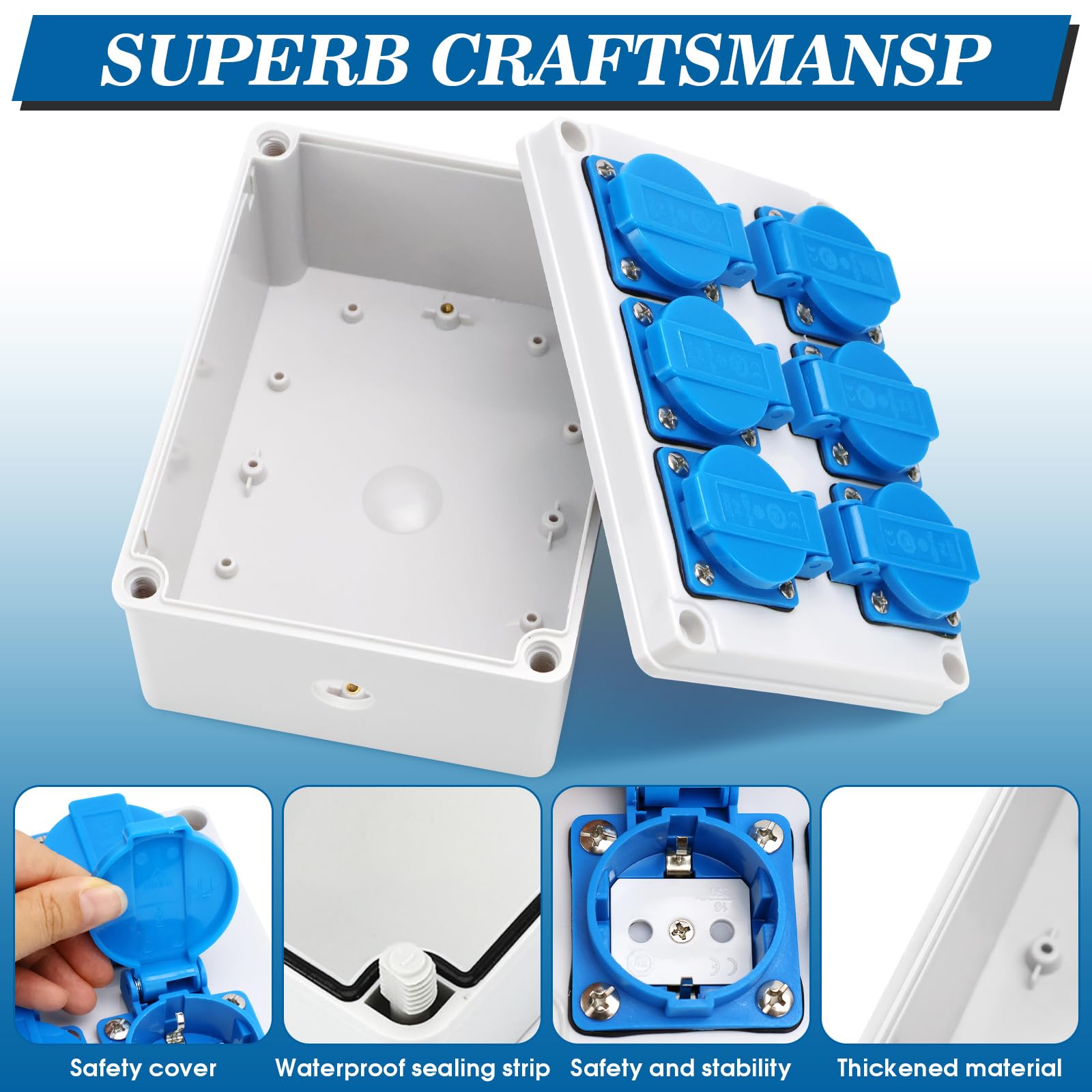Distribuidor de corriente para construcción, distribuidor de pared, 16 A, 6 x 230 V, IP65, caja de distribución exterior, resistente al agua, caja de distribución de electricidad, caja de distribución