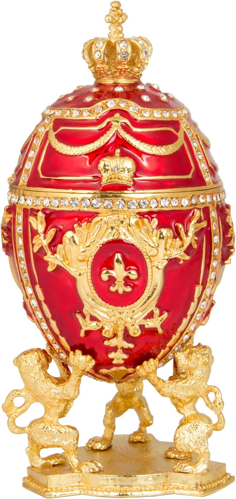 QIFU Vintaga Red Easter Egg Replica Hinged Jewelry Trinket Box Hand Painted Collectible Figurine Unique Gift Home Decor