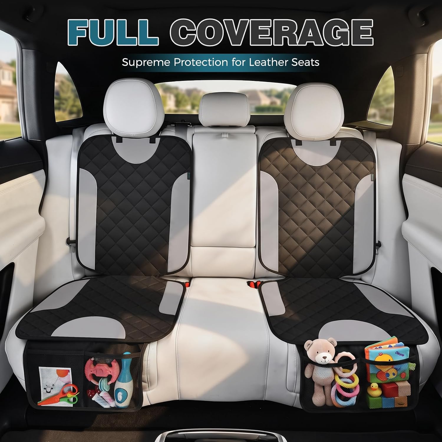 FLORICH Car Seat Protector for Child Car Seat with 2 Mesh Pockets, Non-Slip Fabric Universal Pets Baby Car Seat Protector for Sedan SUV Truck, 1 Pack - Black&Gray