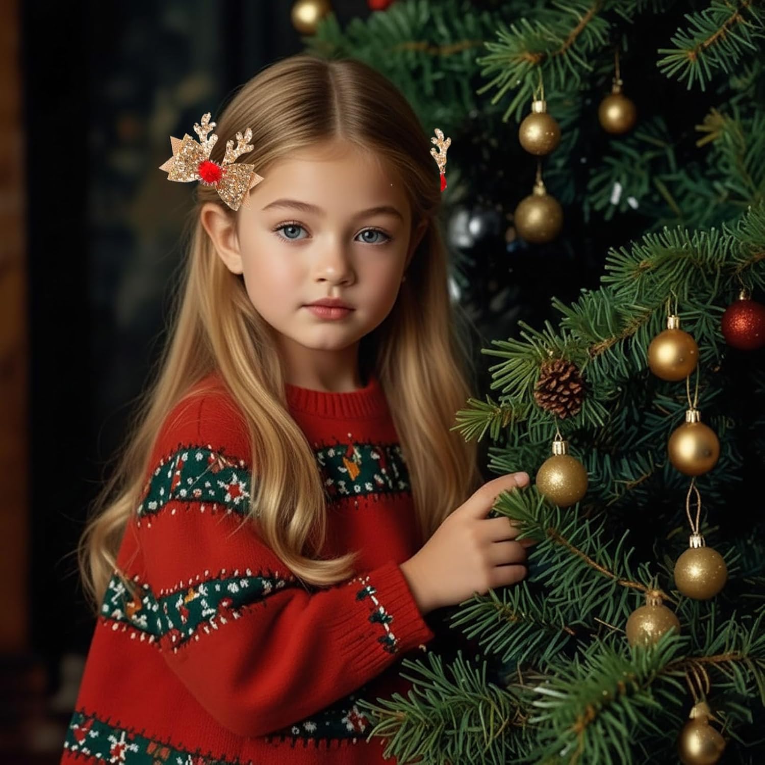 8 PCS Christmas Glitter Hair Clips Reindeer Antlers Hair Bows Deer Ears Cute Headdress Headband Sparkly Accessories for Women Gifts - Image 6