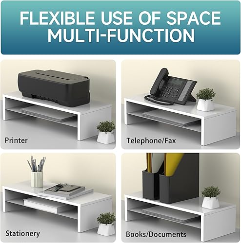 Miniatura 5 de FITUEYES - Soporte de monitor  Elevador de monitor de computadora de 2 niveles con estante de 21,3 pulgadas, soporte de escritorio de madera para