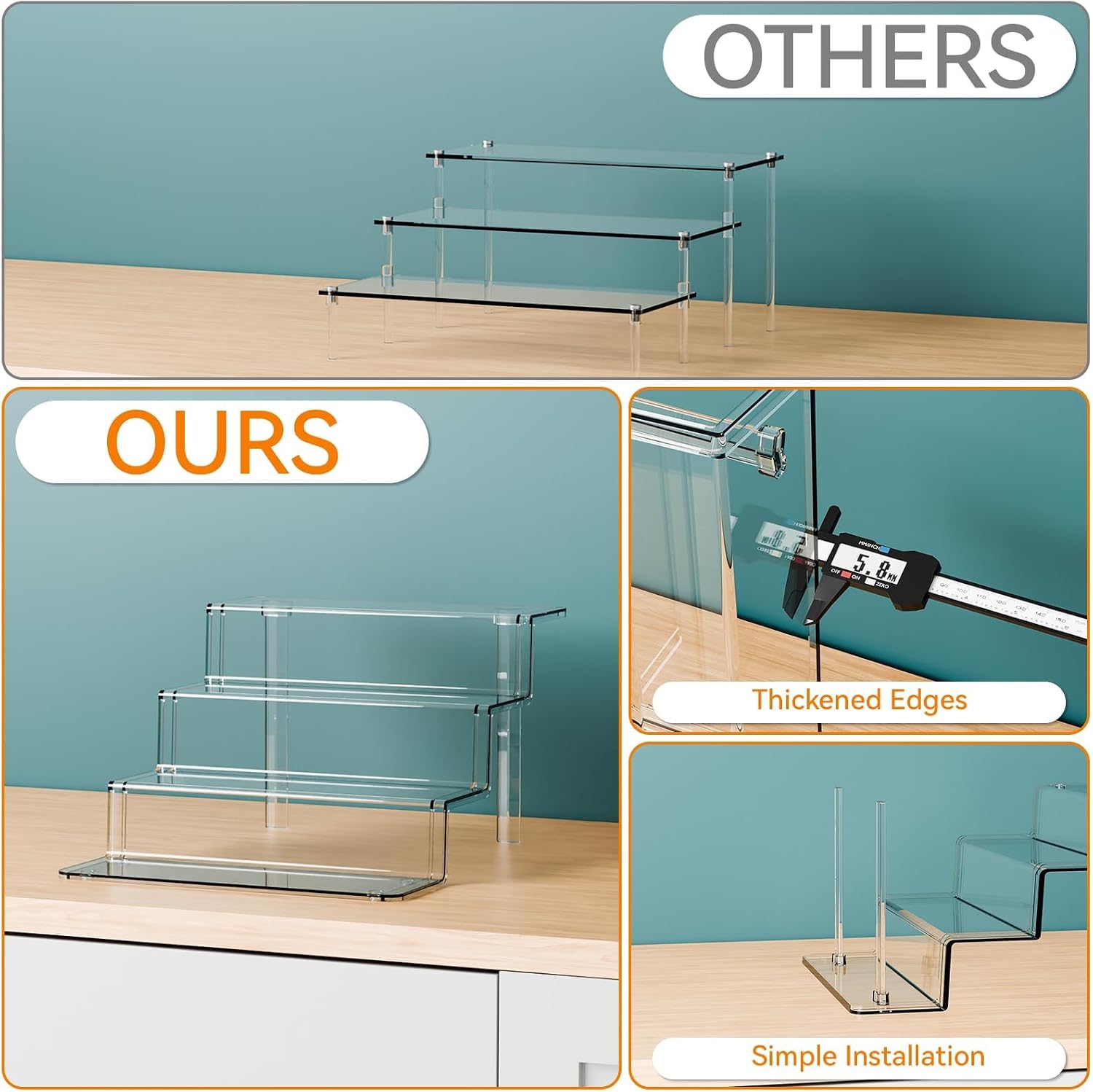 4 Tier Clear Acrylic Display Risers,9 Inch Large Perfume Organizer,Colonge Stand and Cupcake Risers,Acrylic Tiered Display Stand for Figure,Funko Pop,Food,Candle,Fragrance Display,Cologne Shelf