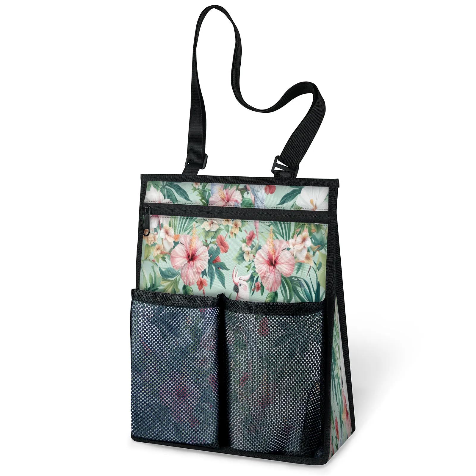 Ourtheme Tropical Flowers Birds Portable Shower Bag for Travel Gym Camp Beach Tote Shower Caddy Bags Hanging Toiletry