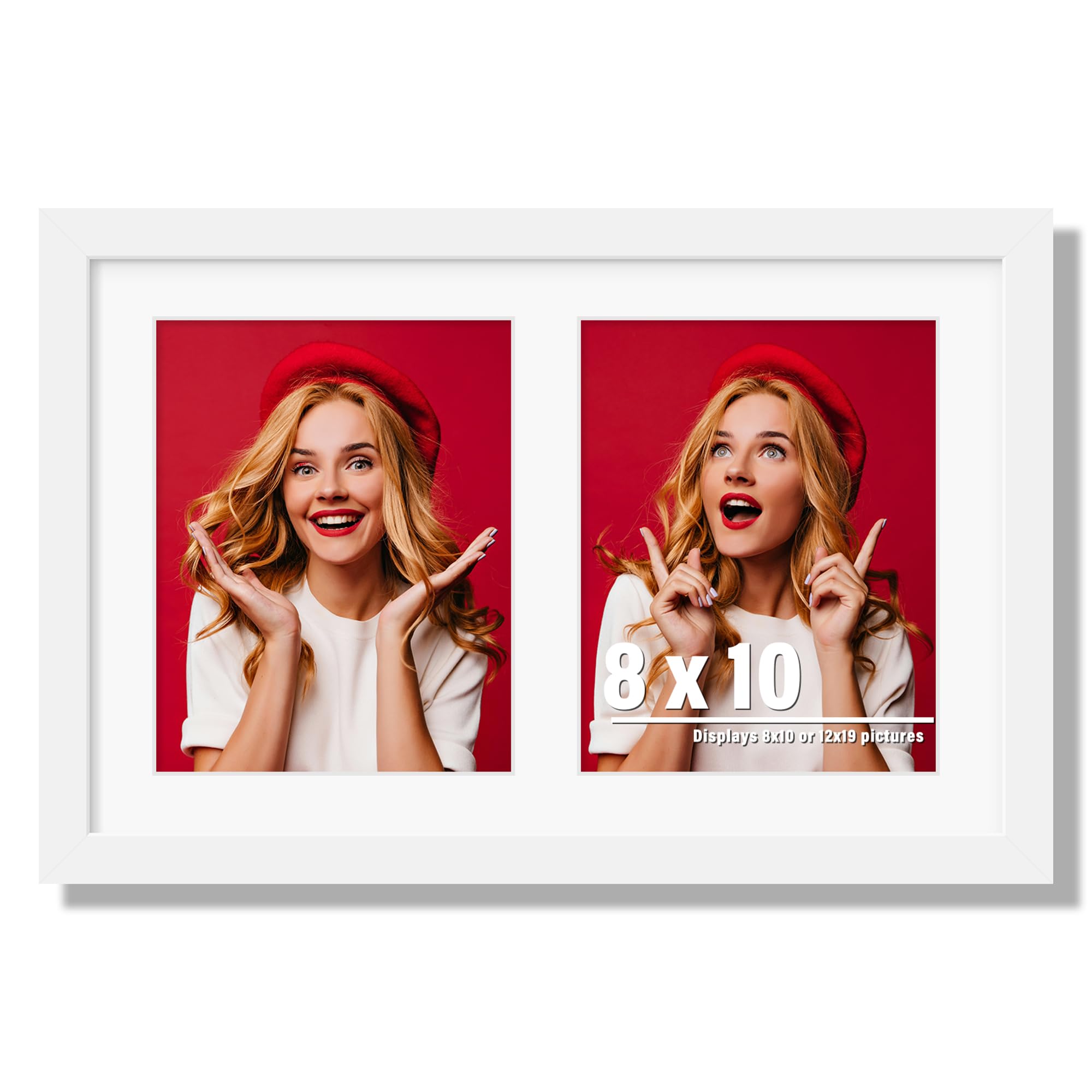 DUENPY 12x19 Double Picture Frame 8x10 Displays Two 8x10 inch Photos Collage Available Horizontal Wall Mounting Display and Vertical White