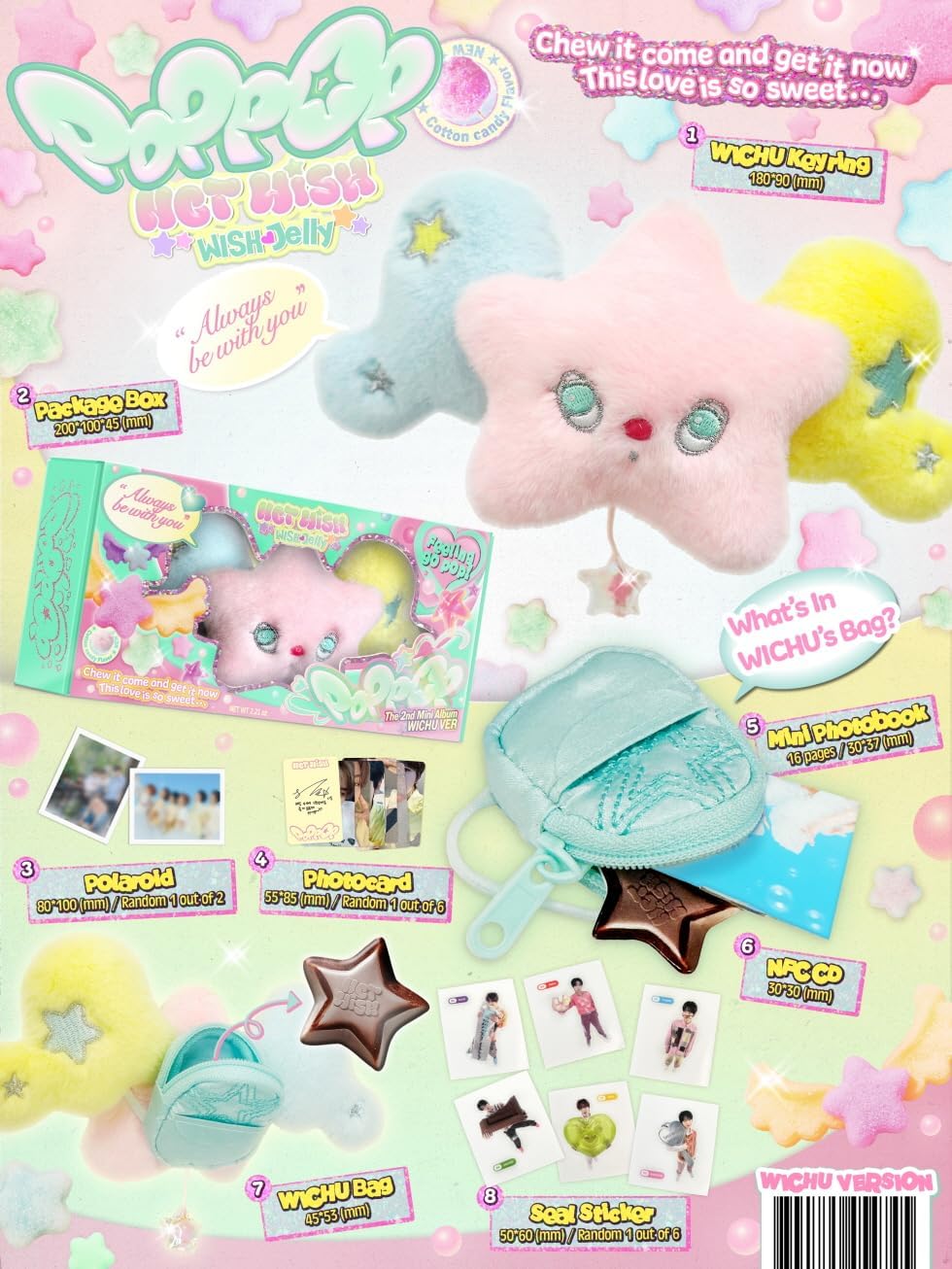 NCT WISH poppop [WICHU Ver.] 2nd Mini Album (Smart Album) + Extra Photocards