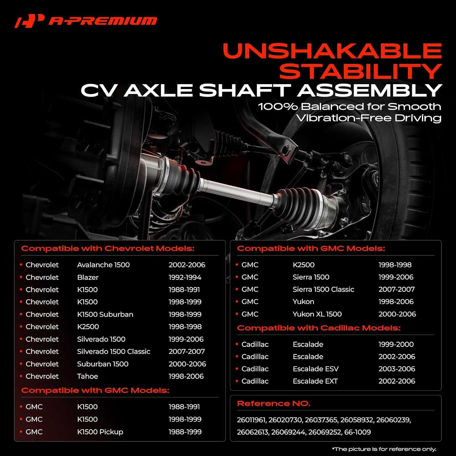 A-Premium Pair (2) Front CV Axle Shaft Assembly Compatible with Cadillac, Chevy & GMC Models - Silverado 1500, Suburban, Tahoe, Avalanche, K1500, Sierra 1500, Yukon, Escalade - Left and Right Front Driver and Passenger Side