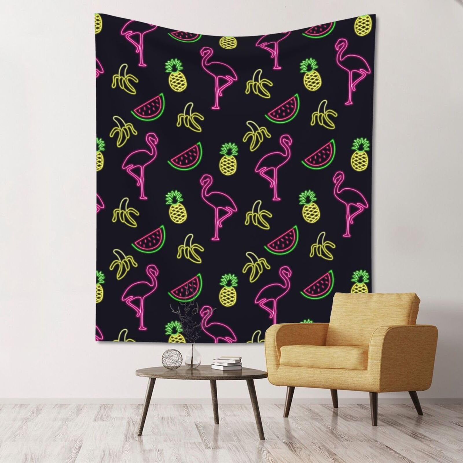 WKSGDSG Large Wall Hanging, Machine Washable Tapestry For Dorm Room, Pineapple Banana Flamingo, Lightweight Polyester Wall Art For Bedroom Living Room, 152x130cm