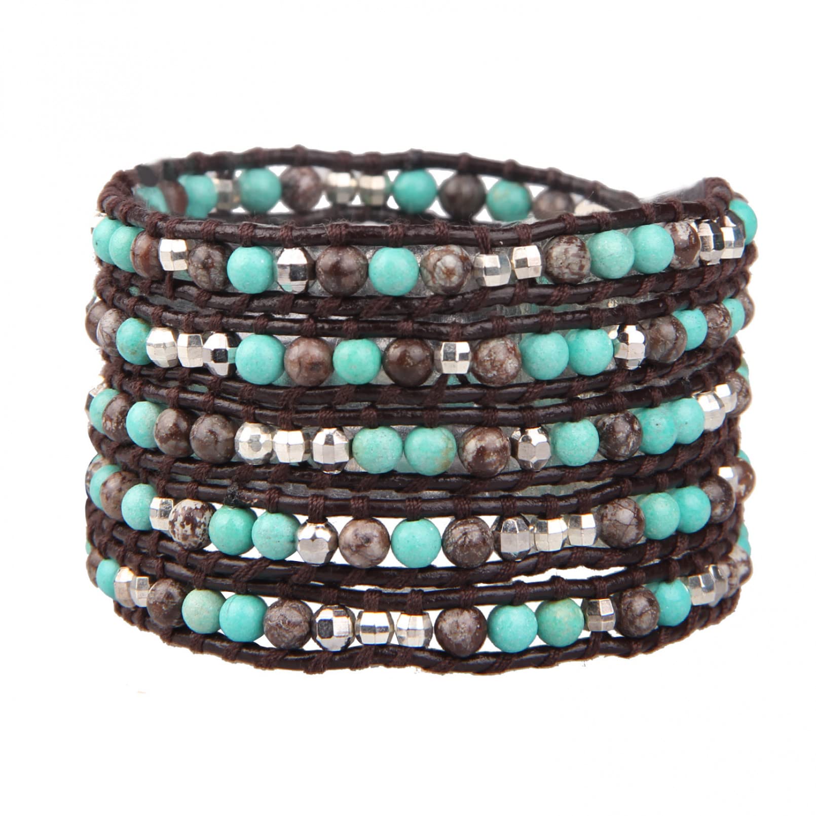 YEKIM Bracciale in rilievo Bracciale donna Bracciale lungo da uomo Perline di pietra 5-Strand Avvolto Bracciale