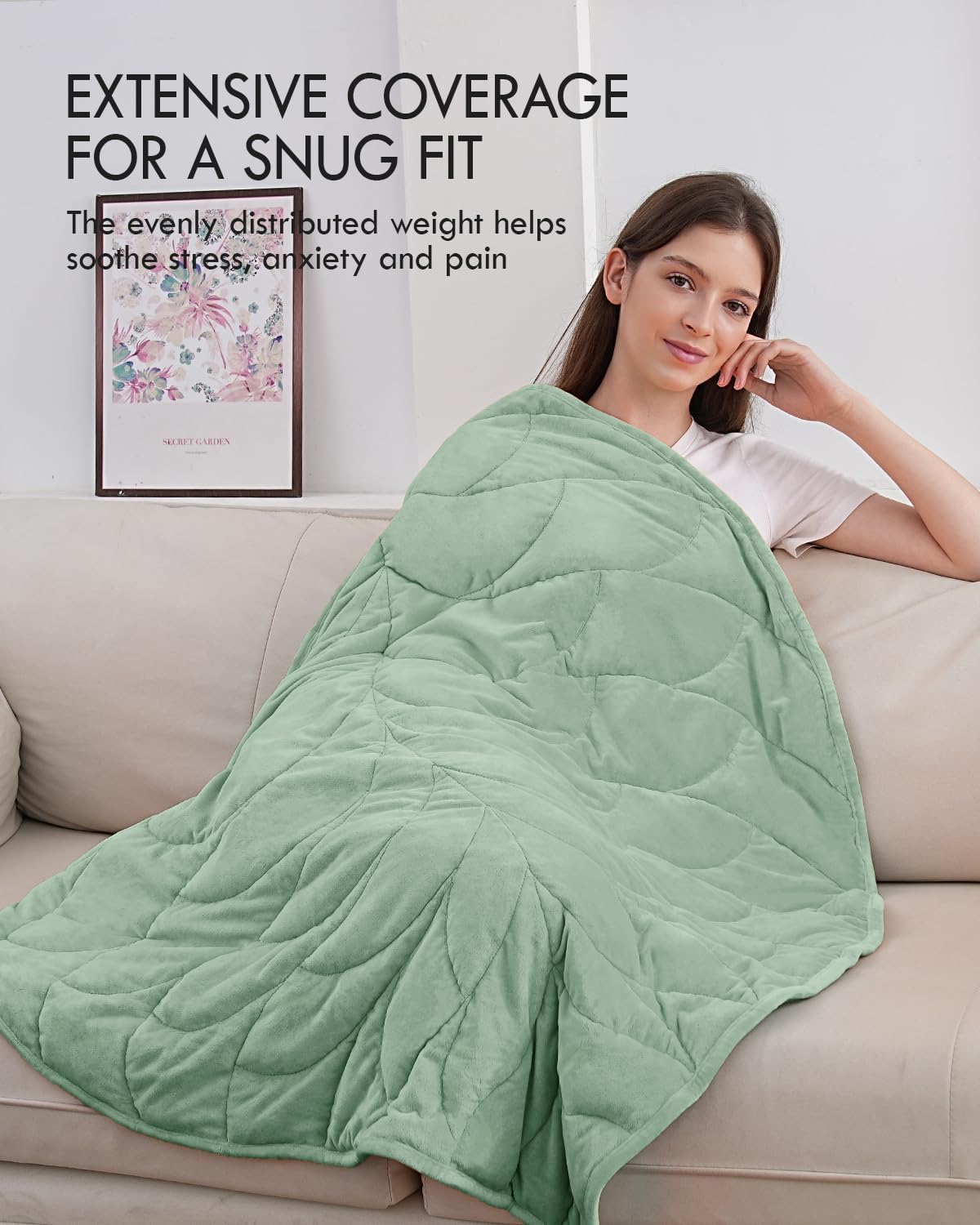 Sivio Manta Ponderada para Adultos 3.2 kg 104x135 cm, Terciopelo de Cristal Suave, Relajación y Viaje, Todas Las Temporadas, Lavable a Máquina | Verde Claro