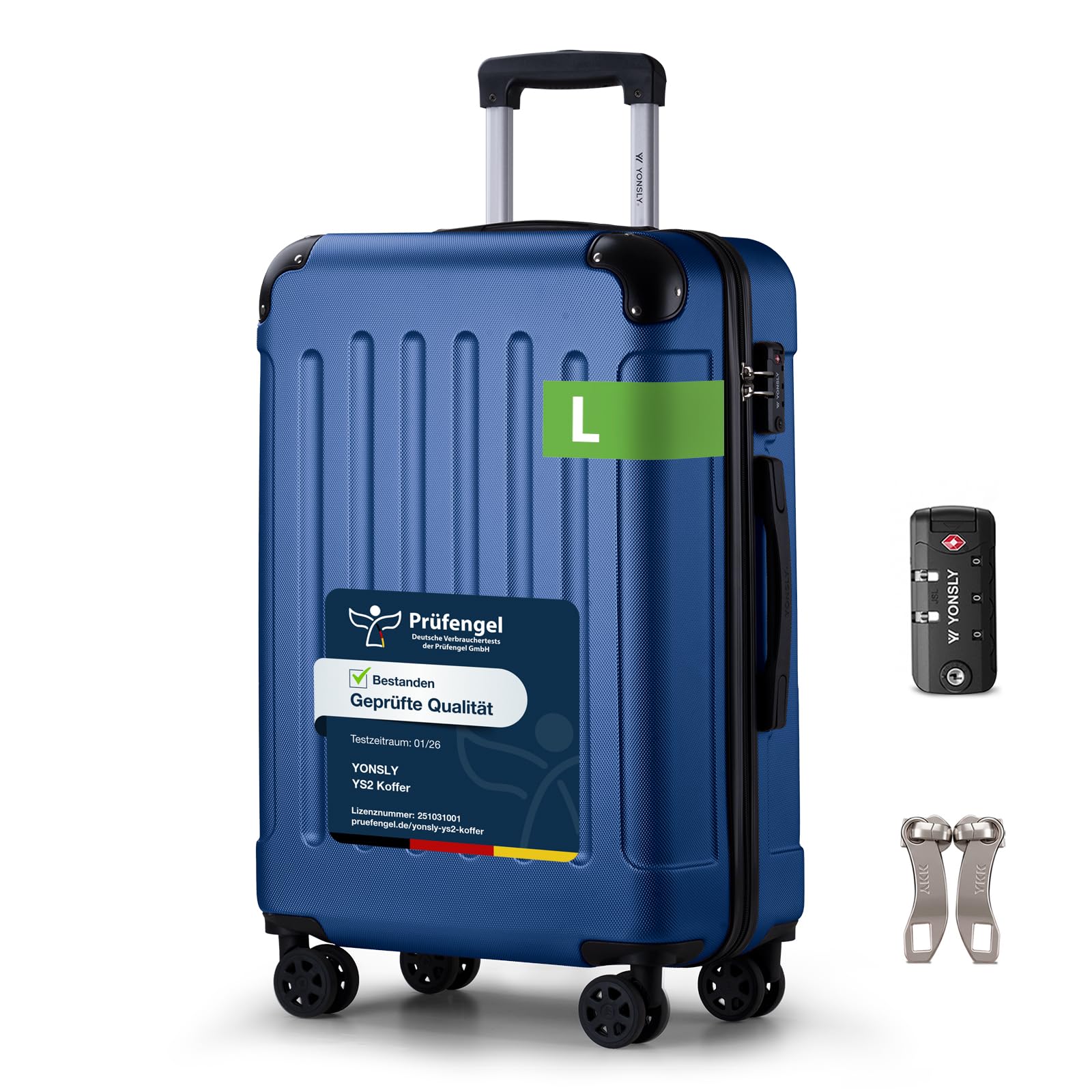 YONSLY Trolley Koffer Set, Reisekoffer, Rollkoffer Handgepäck, Kabinkoffer Suitcase, Gepäckset mit 360° Rollen, Hartschalenreisekoffer, Zahlenschloss, Gummigriff