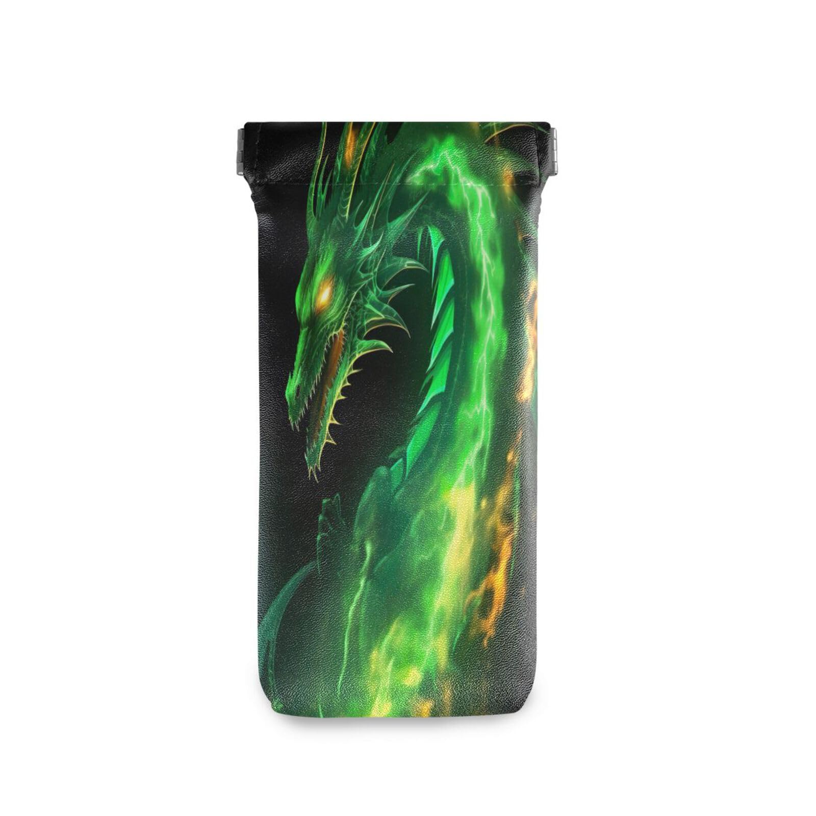 FLildon Fire Dragon Green Eyeglasses Pouch Squeeze Top Sunglasses Case Soft PU Leather Eyeglass Bag for Men Women