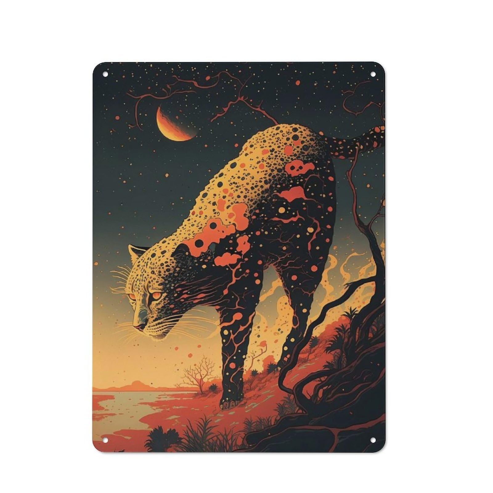 Junmoney Leopard Cheetah Jaguars Printed Metal Sign 40X30cm For Hobby Room Or Studio, For Creative Interior Collectors