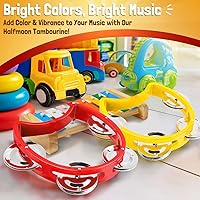 Vista 2 de Flexzion Juego de 2 instrumentos musicales de percusión (rojo/amarillo), instrumento musical de plástico, media luna, mini D, agitador de mano con 4