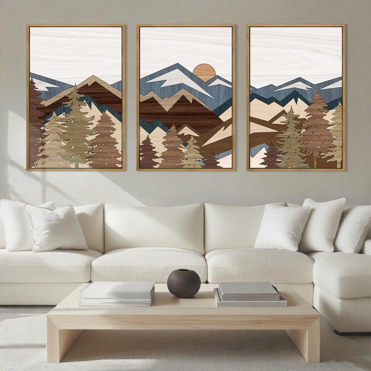 BINCUE Large Mountain Wall Art Vintage Mountains Office Framed Canvas 3 Piece Artwork 16x24 Inch for Living Room Bedroom Décor