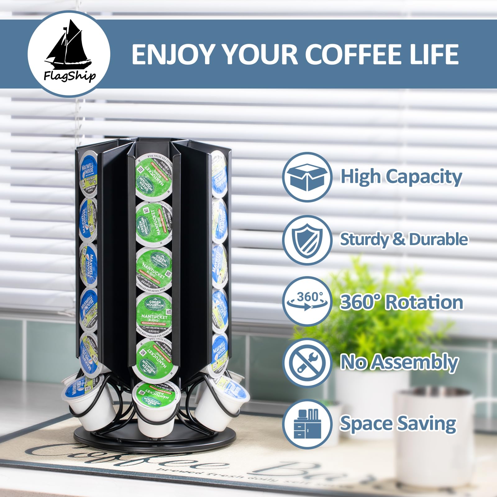 Support de dosette Café capsules tournant de rack pour K-Cup Pods 36 Pods noir