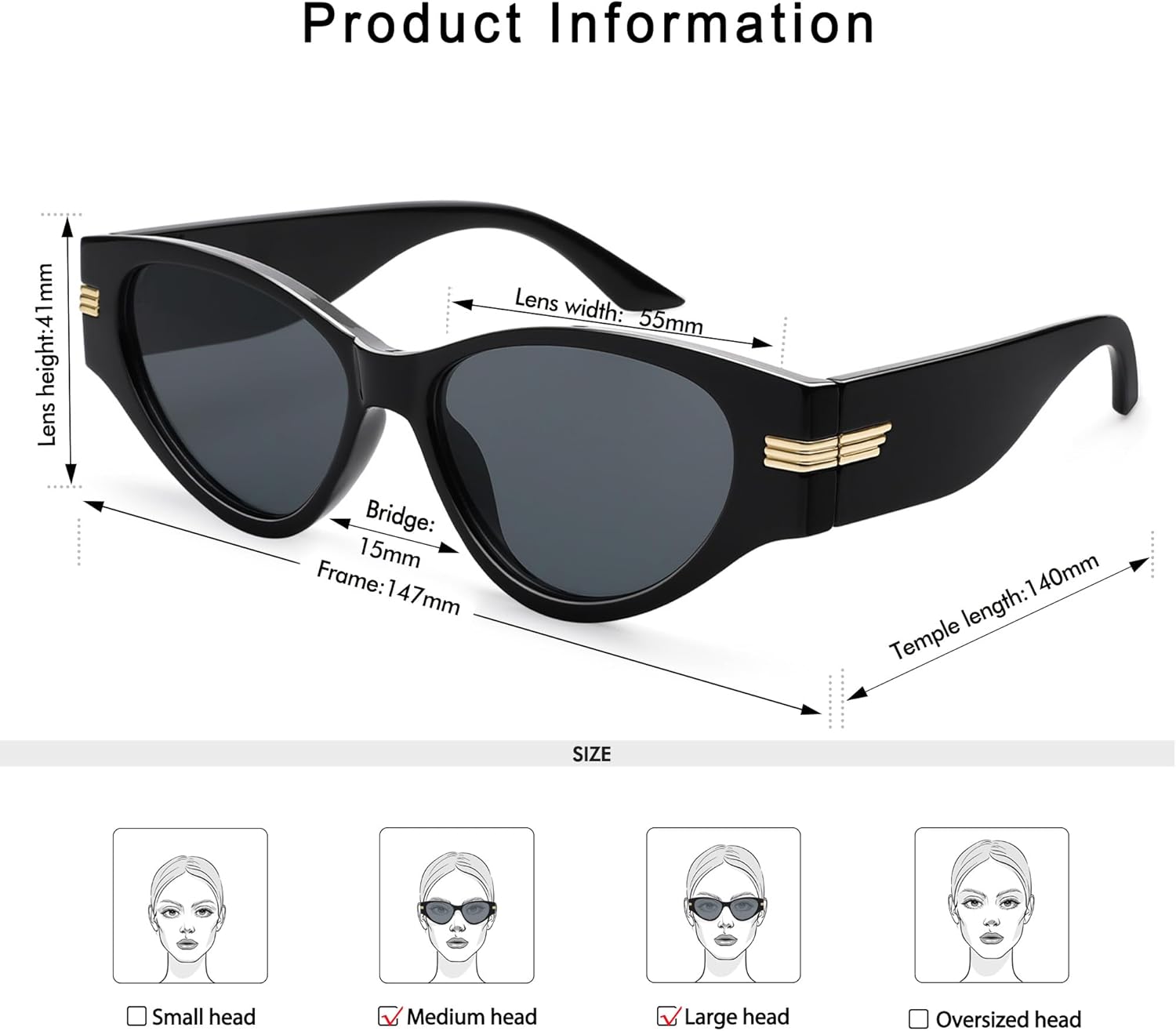 Vintage Cat Eye Sunglasses for Women Trendy Cateye Frame Sunnies AP3720 - Image 4