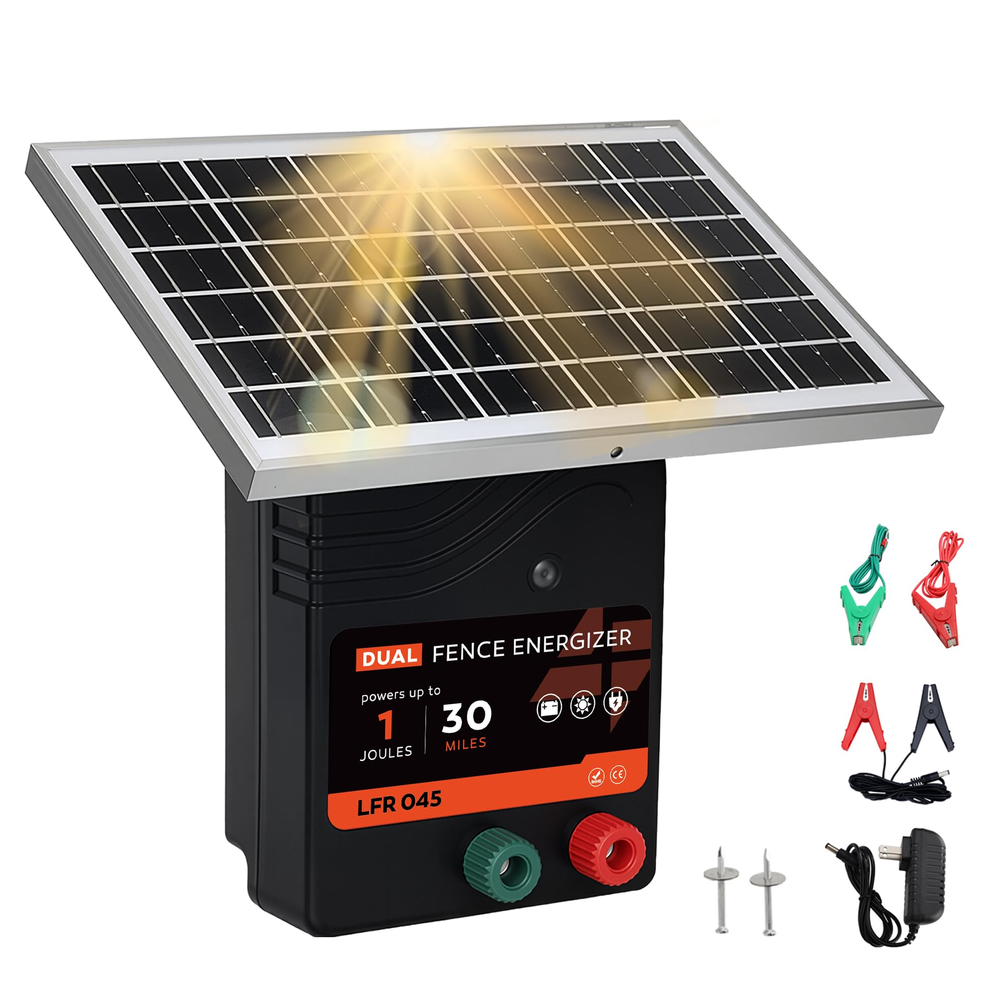 30 Miles Solar Electric Fence Charger, 1 Joule Portable Solar Fence Charger