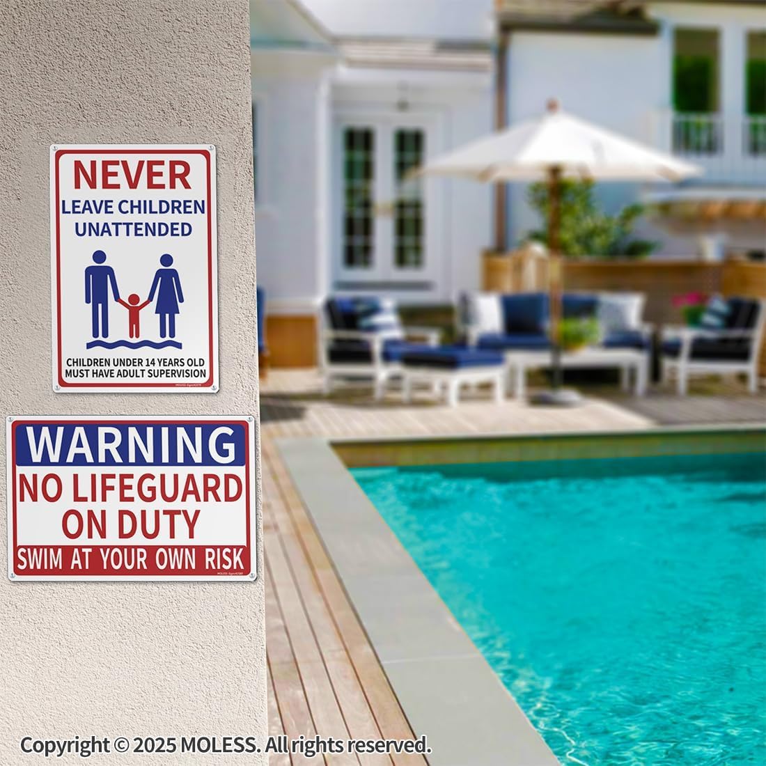 Pool Signs Bundles - 6Pack 12x8 Inches + 2Pack 14x10 Inches Pool Signs, PSP-2401 | PSP-2502 | PSP-2503 | 2378-White, Durable 0.040 Aluminum Weatherproof & UV Protected
