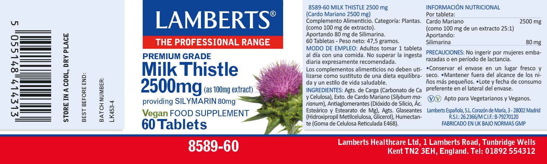 Lamberts Cardo Mariano 3000mg - 60 Tabletas