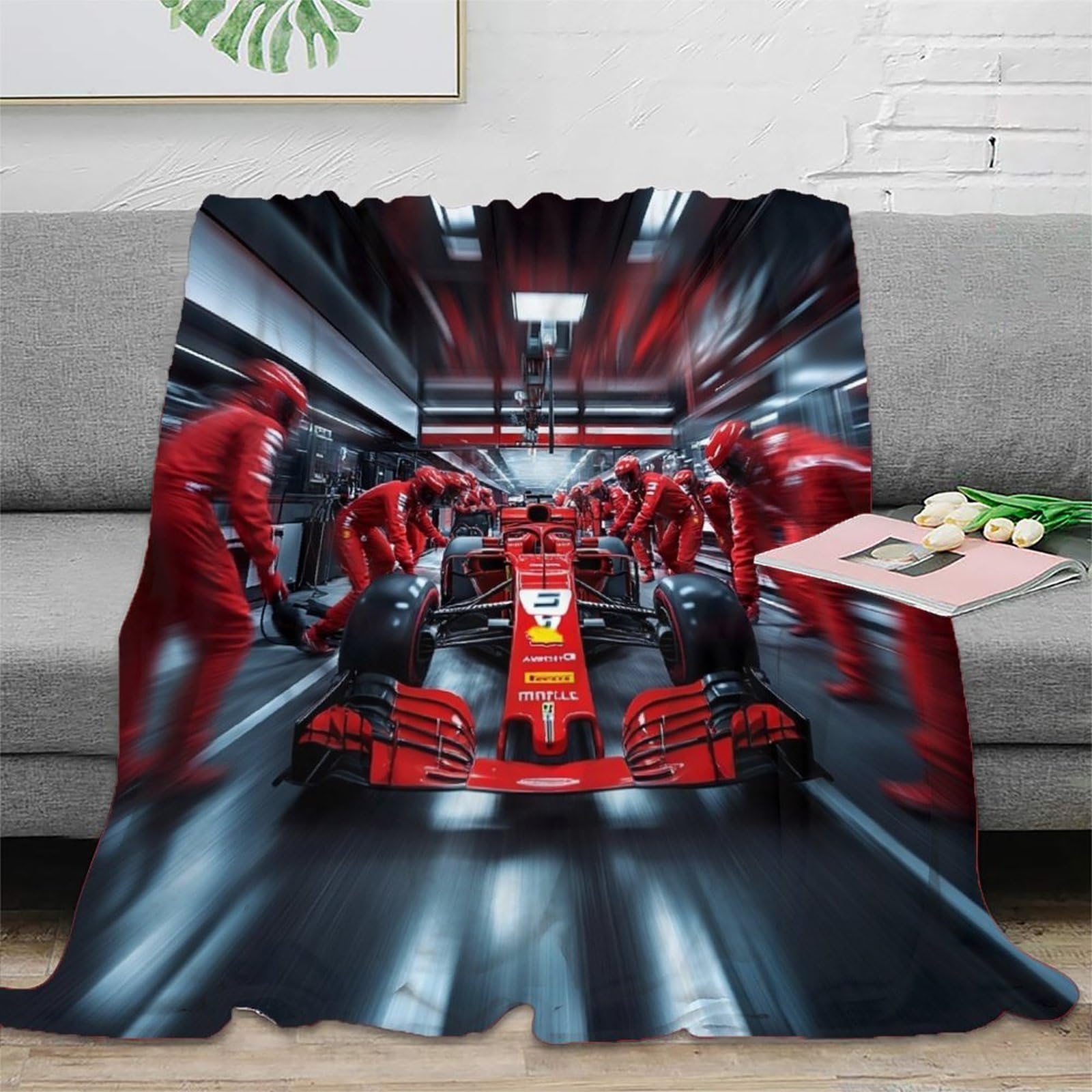 Przytulny koc 3D Touch, 200 x 230 cm, koc polarowy, miękki, ciepły koc wełniany, narzuta na kanapę, koc Pit Stop na sofę, koc dzienny, koc do mieszkania