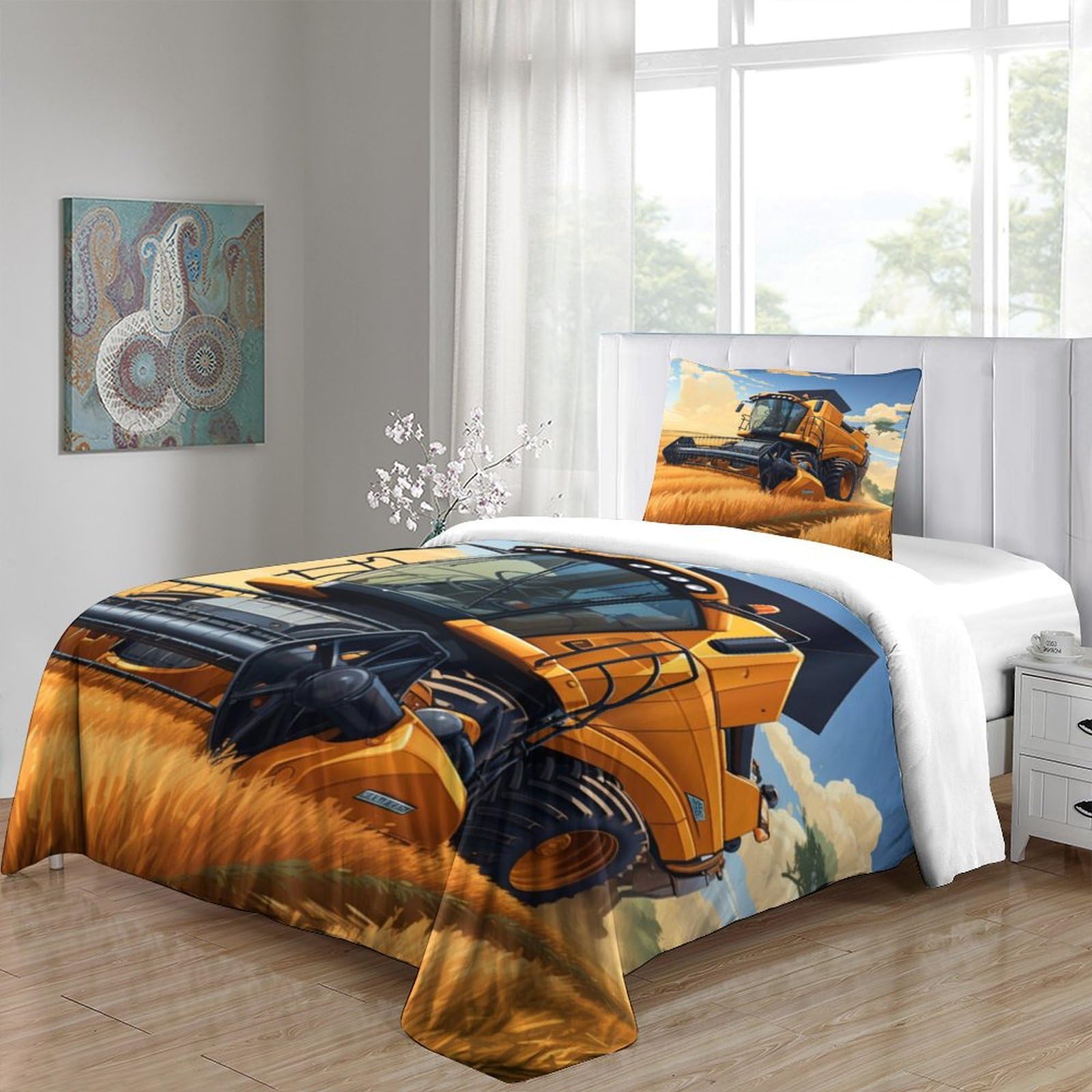 XXXXAWA Housse De Couette 240 X 260, Moissonneuse-batteuse Parure De Lit 2 Personnes Imprimée Microfibre Hiver, 2 Taies D'oreiller 65x65 Cm Avec Fermeture éclair