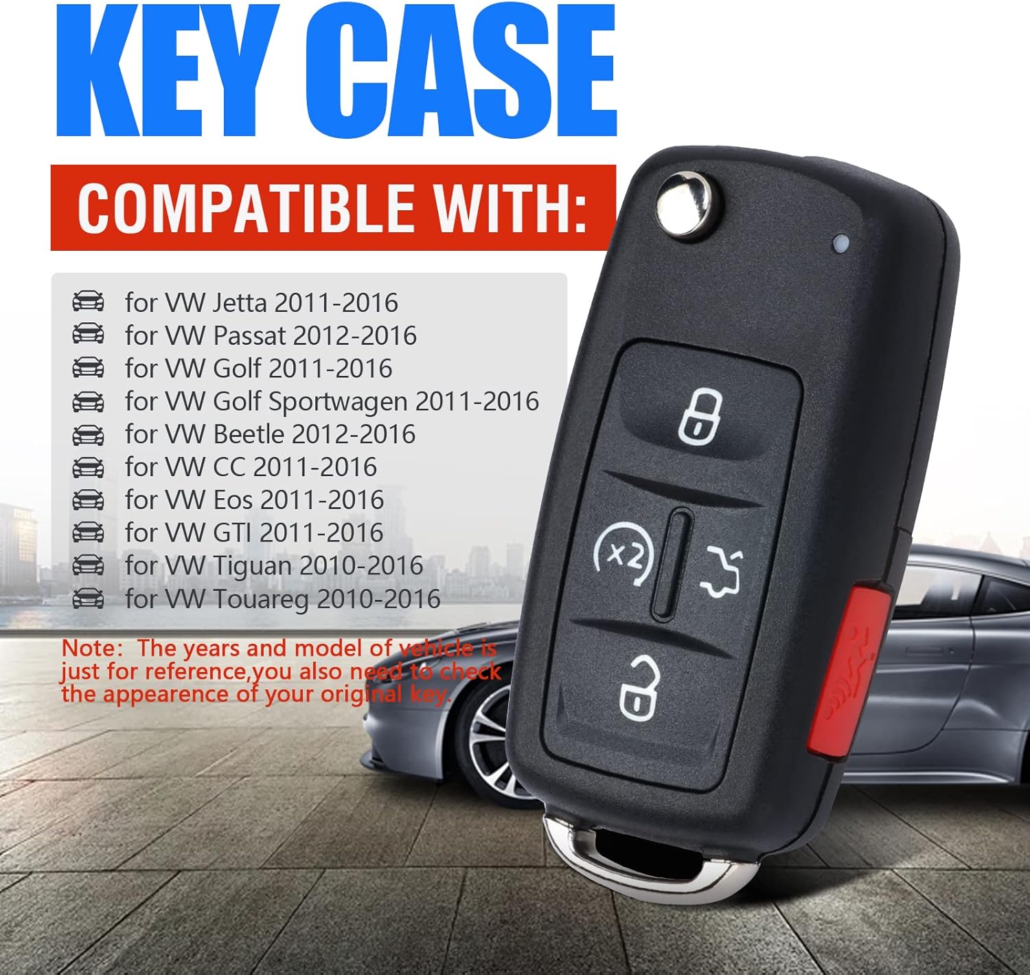 Keymall Keyless Entry Remote Key Fob Replacement for Volkswagen Tiguan Touareg Jetta Golf Golf Sportwagen CC Eos GTI Passat Beetle 2011-2016 NBG010206T ID 48 Chip 5 Buttons