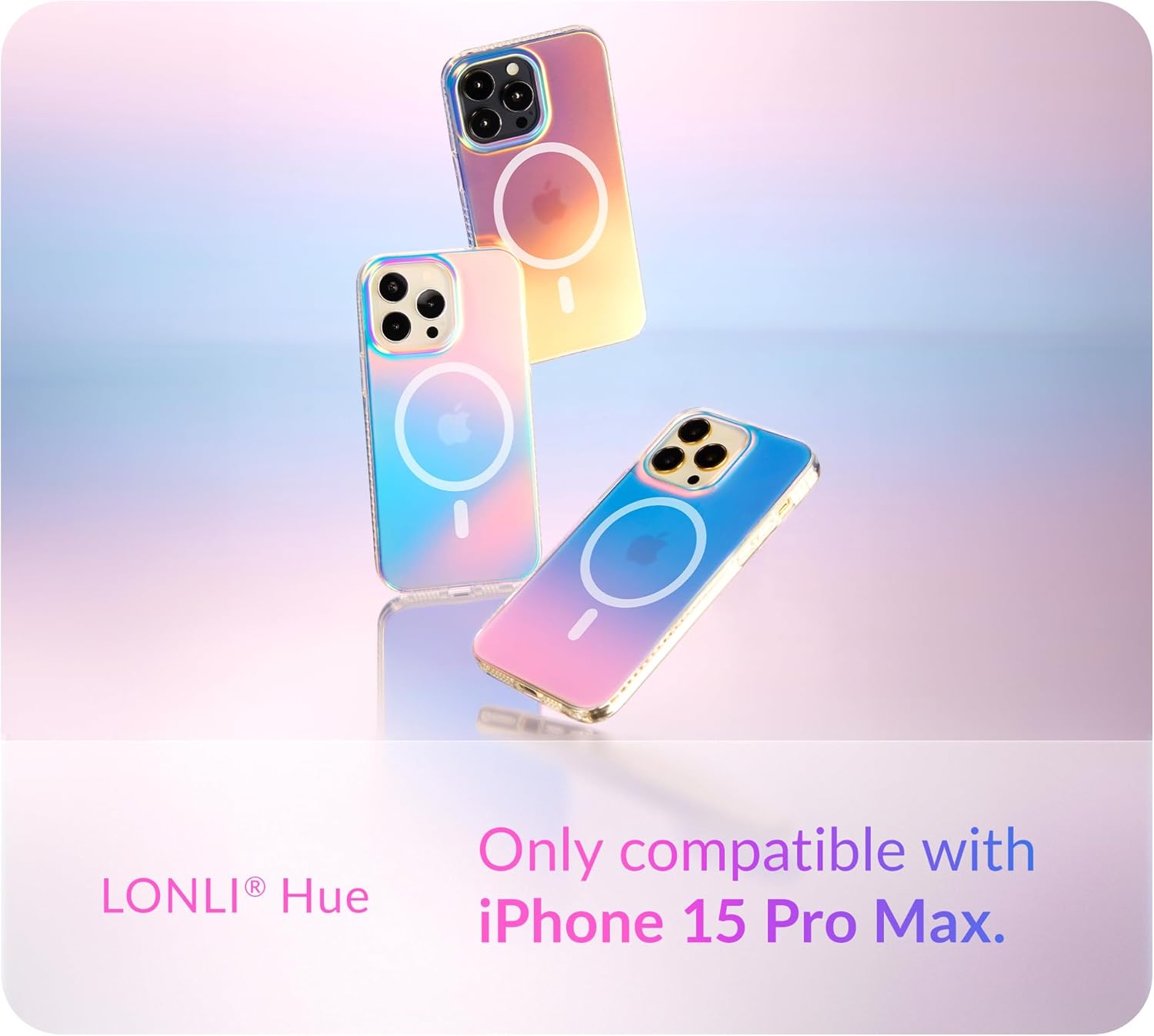 LONLI Hue - Magnetic Case for iPhone 15 Pro Max - [Compatible with Magsafe] - [360° Shock-Absorbent Bumper] - [Cute and Unique Phone Cover for Girls and Women] - Fluorescent Holographic Iridescent | 10FT Drop Protection, Cute, Unique, Aesthetic - Image 2