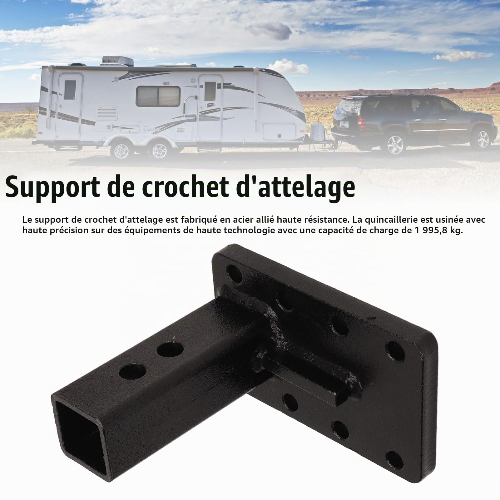 Récepteur de Crochet D'attelage, Support D'attelage Réglable en Acier allié 4410lbs pour Récepteurs D'attelage de 2 Pouces Tracteur de Remorque 6-1/2 Pouces de Chute