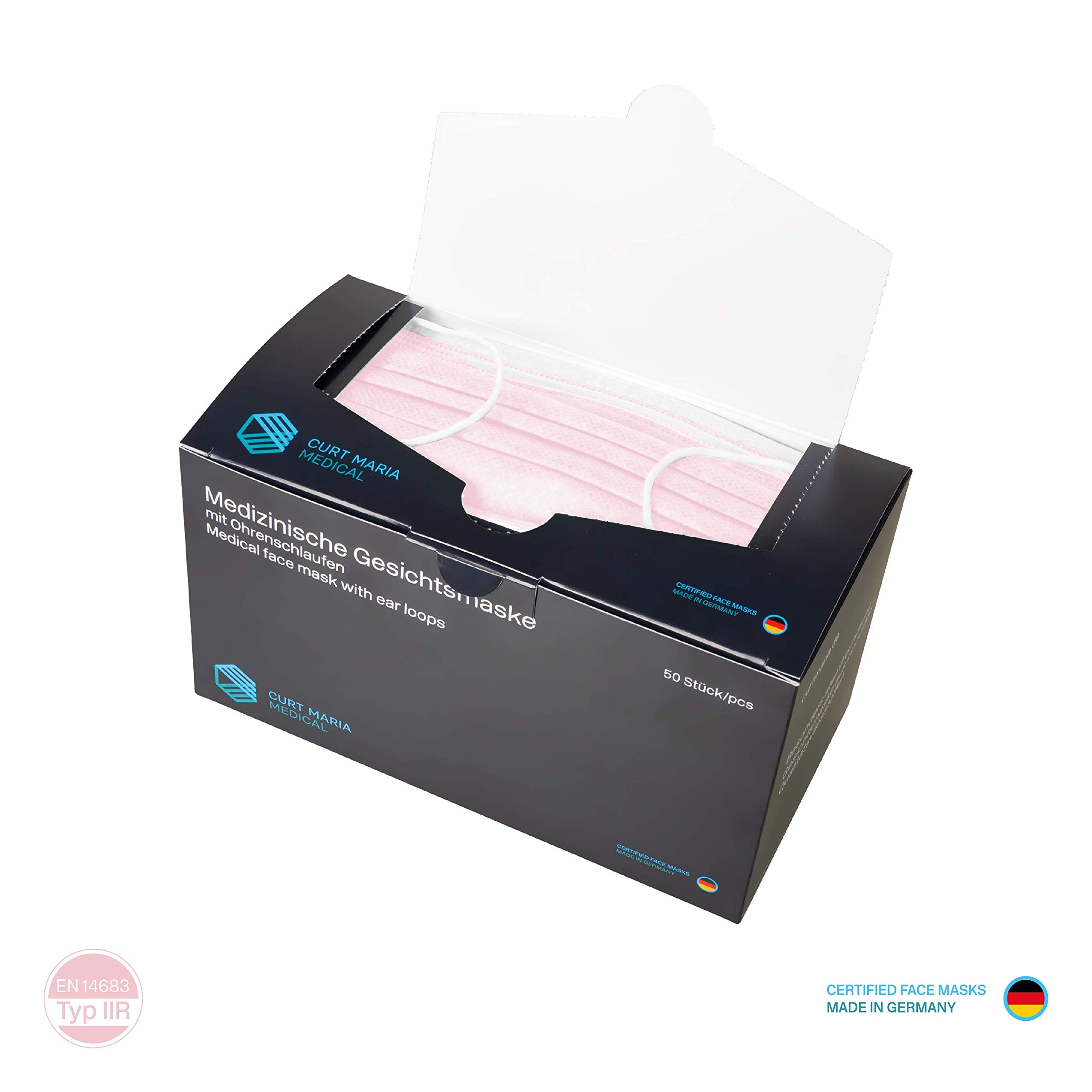 Curt Maria Medical 3-Ply Maschere Viso Mediche con Anelli per Orecchio Uso Singolo Rosa Confezione da 50