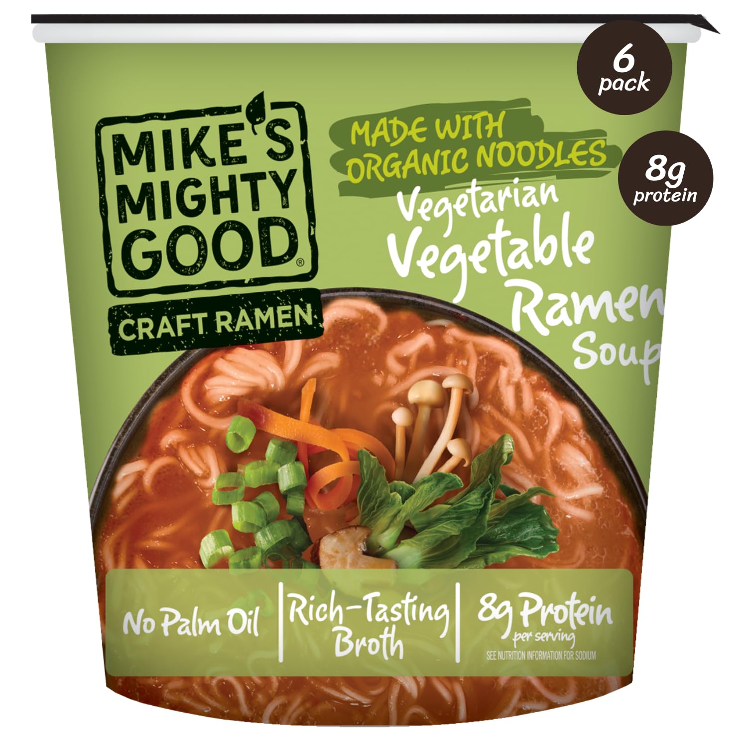 Mike’s Mighty Vegetarian Vegetable Ramen Cup (Pack of 6) – 8g Protein Instant Ramen Noodles – Organic Steamed, Non-GMO, Palm Oil-Free Vegan Cup Noodles – Rich Tasting, No Artificial Flavors