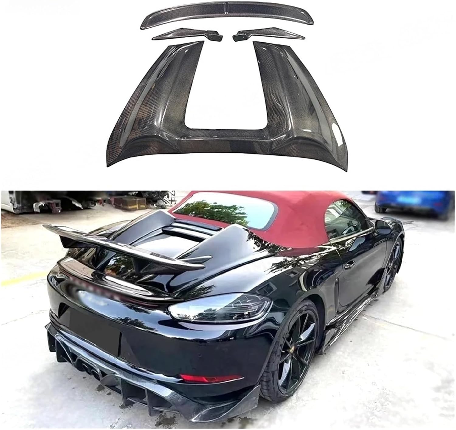 Compatible for Porsche 987 981 718 Carbon Fiber Spoiler Rear Wing Auto Racing Car Styling Tail Lip Wing Body Kit Hump Style(Carbon Fiber)