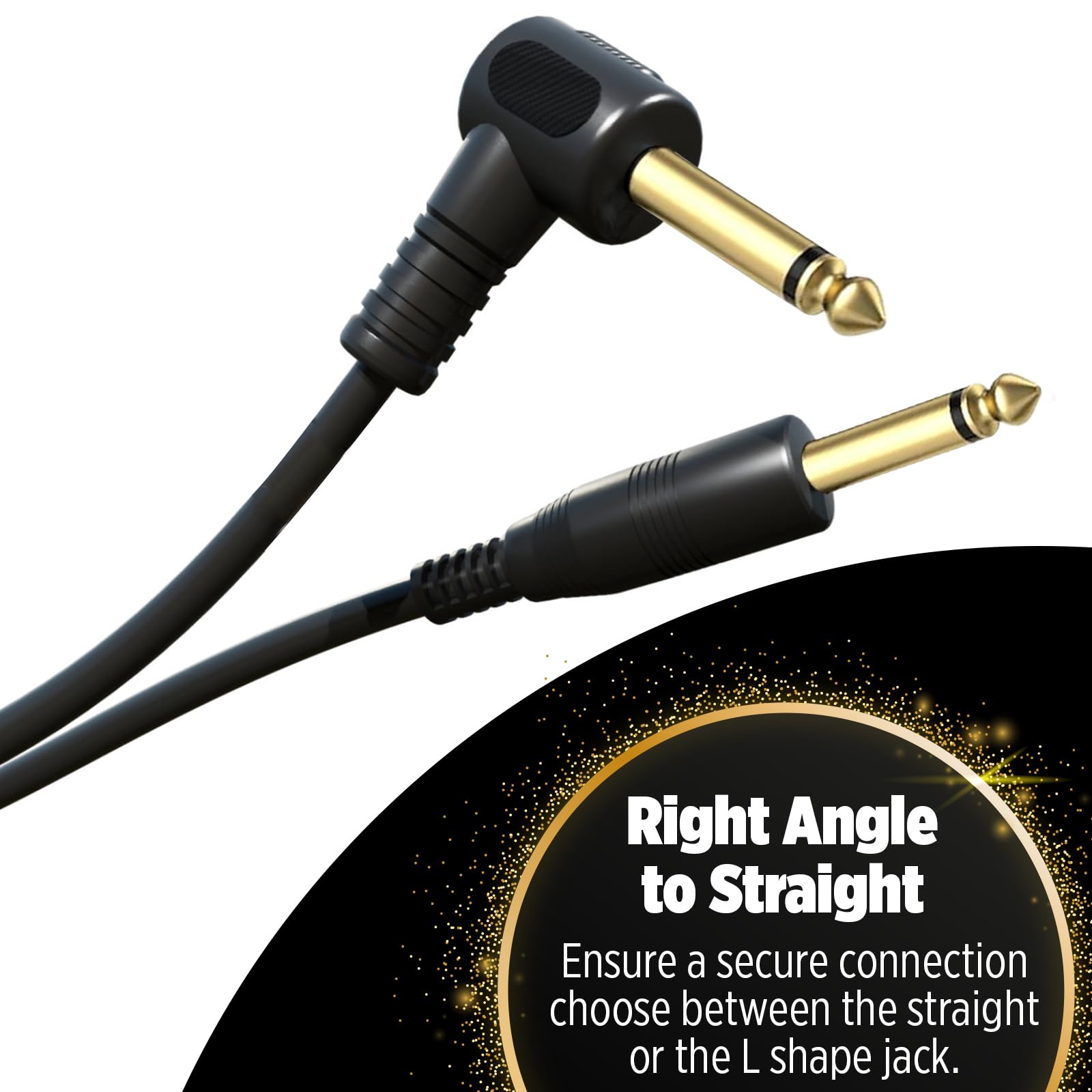 Guitar Cable 3M, Instrument Lead with 6.35mm (1/4") Straight to Right Angle Jack Plugs - Image 3