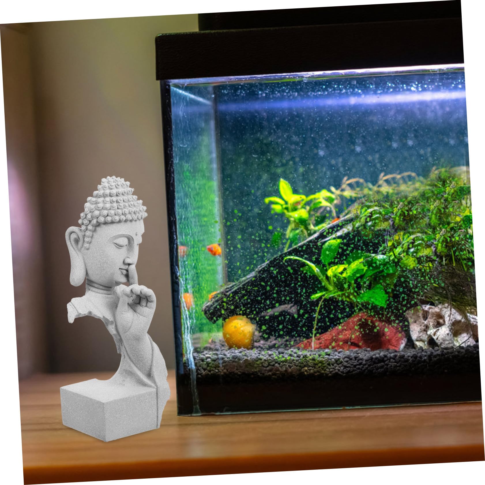 ibasenice Statue Bouddha Décorative Aquarium Modèle pour Jardin et Réservoir Figurine Ornement Paisible pour Aménagement Paysager Fish Tank