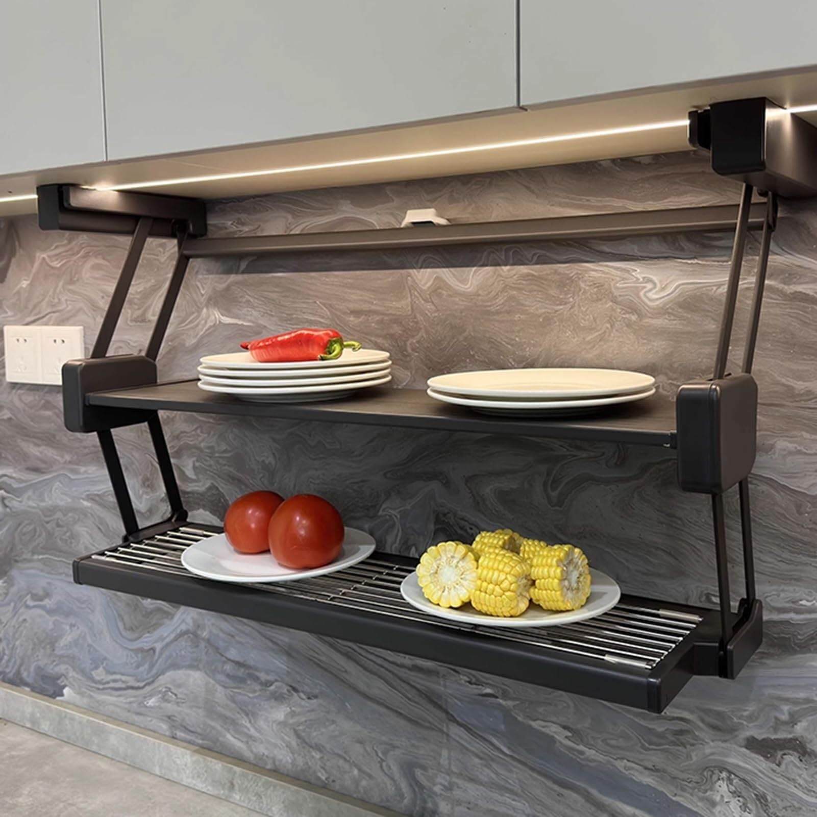 OLSKFUH Pull-Down Kitchen Shelves, Multi-Function Folding Spice Rack For Countertops, Pantry, 90Cm Cabinet,60cm Cabinet