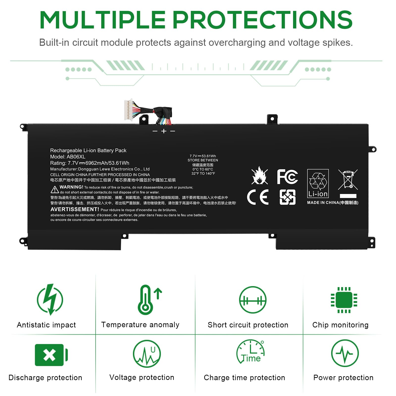 ASUNCELL 7.7V/53.61Wh AB06XL Batería para portátil para HP Envy 13-AD Series, AB06XL AB06053XL HSTNN-DB8C 921408-2C1 921408-271 921438-855 TPN-I128