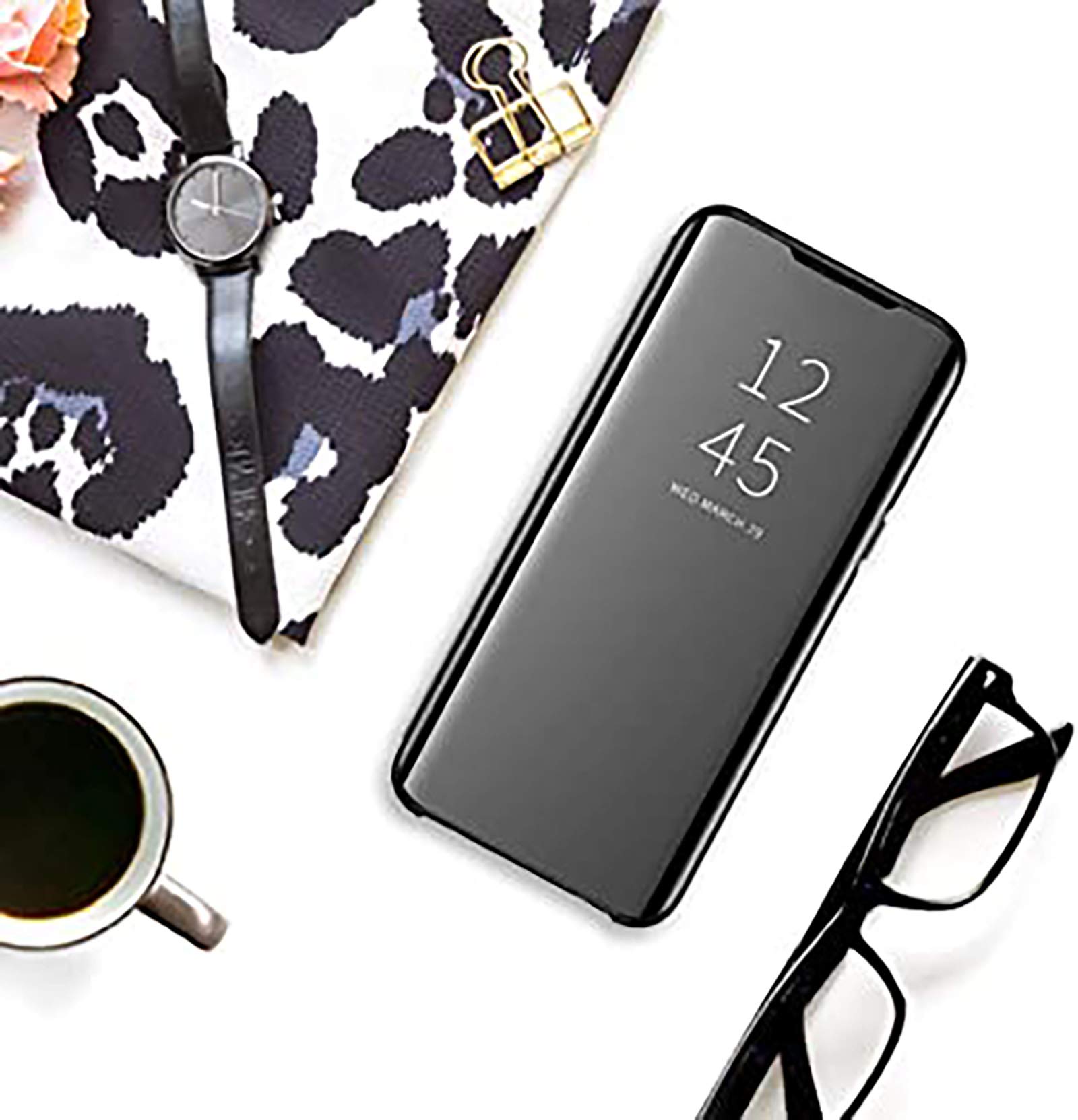 LEYAN Clear Smart View Cover Compatibile con Xiaomi Poco X3 PRO/Poco X3 NFC, Mirror Flip Case Standing Leather Cover, Luxury Libro Custodia con Supporto Pieghevole - Viola Blu