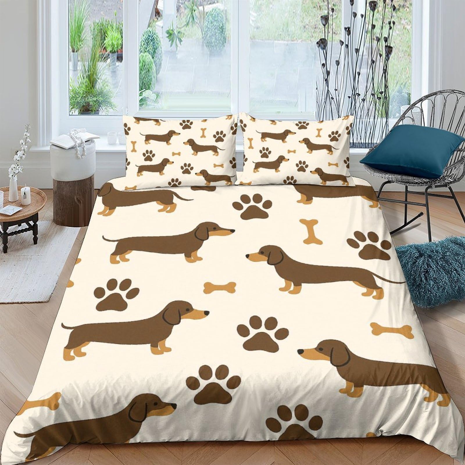 Ctjqhvkz Style-8 3D Printed Dachshund Dog Fitted Sheet Microfiber Soft Animal Paw Mattress Cover For Bedroom Guestroom Dorm Decor Single（135X200cm）