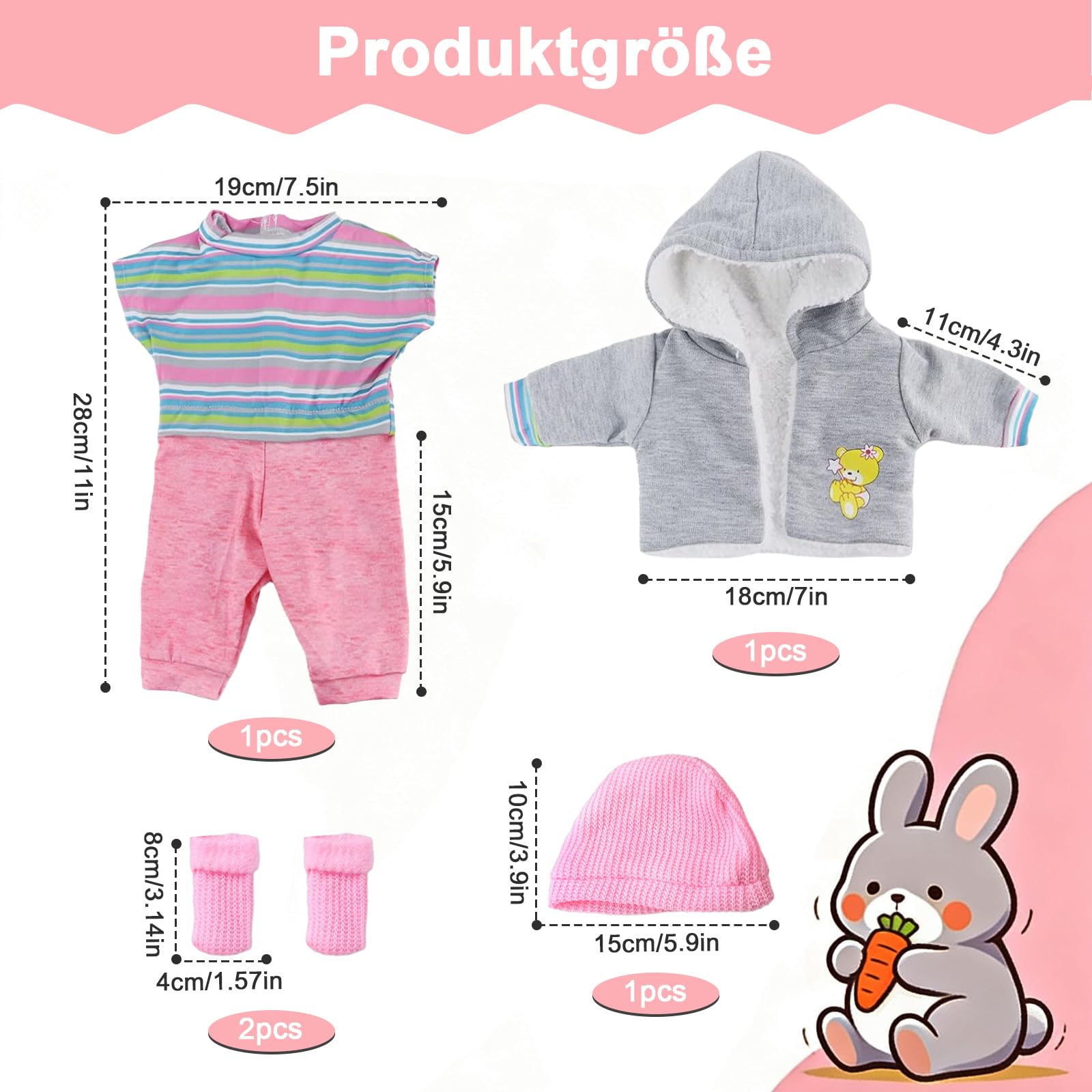 Ubranie dla lalek 36 cm, sukienki dla lalek 36 cm, ubranka dla lalek, ubranka dla lalek, kombinezon śniegowy, lalka, 36-43 cm, z płaszczem, bluzką, spodniami, kapeluszem i skarpetkami dla dziewczynek