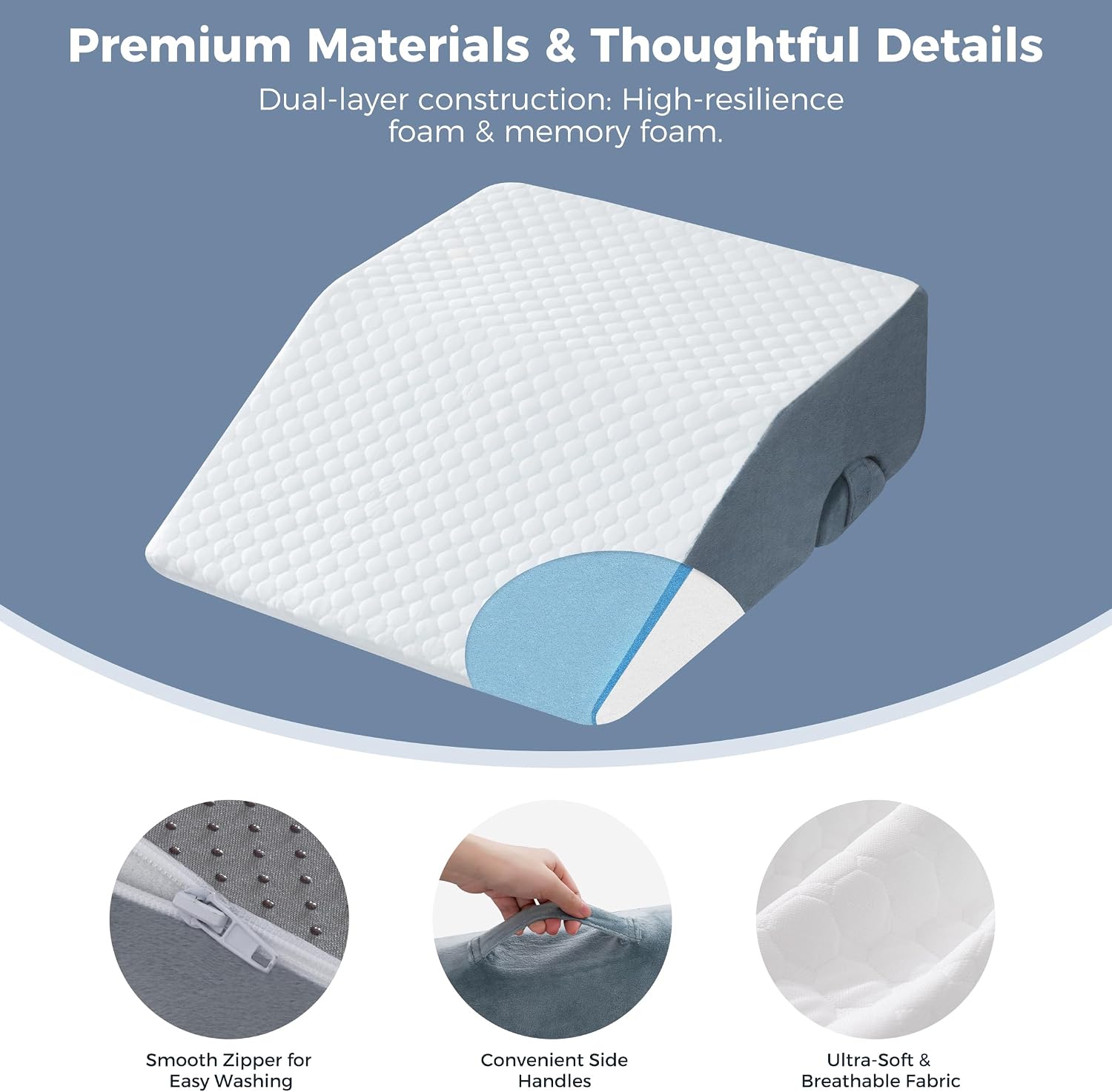 Leg Elevation Pillow for Post Surgery Recovery & Swelling, Hollow-Out Leg Wedge Pillow for Blood Circulation, 3-in-1 Memory Foam Bed Wedge Pillow with Removable Insert for Knee & Ankle Relief