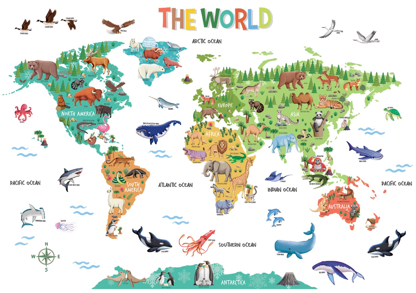 Decowall Boys Multi-Coloured Sg2-2423 Animal World Map Wall Stickers Kids Peel And Stick Removable Nursery Bedroom Home Decoration Educational Nation Baby Colorful Living Room