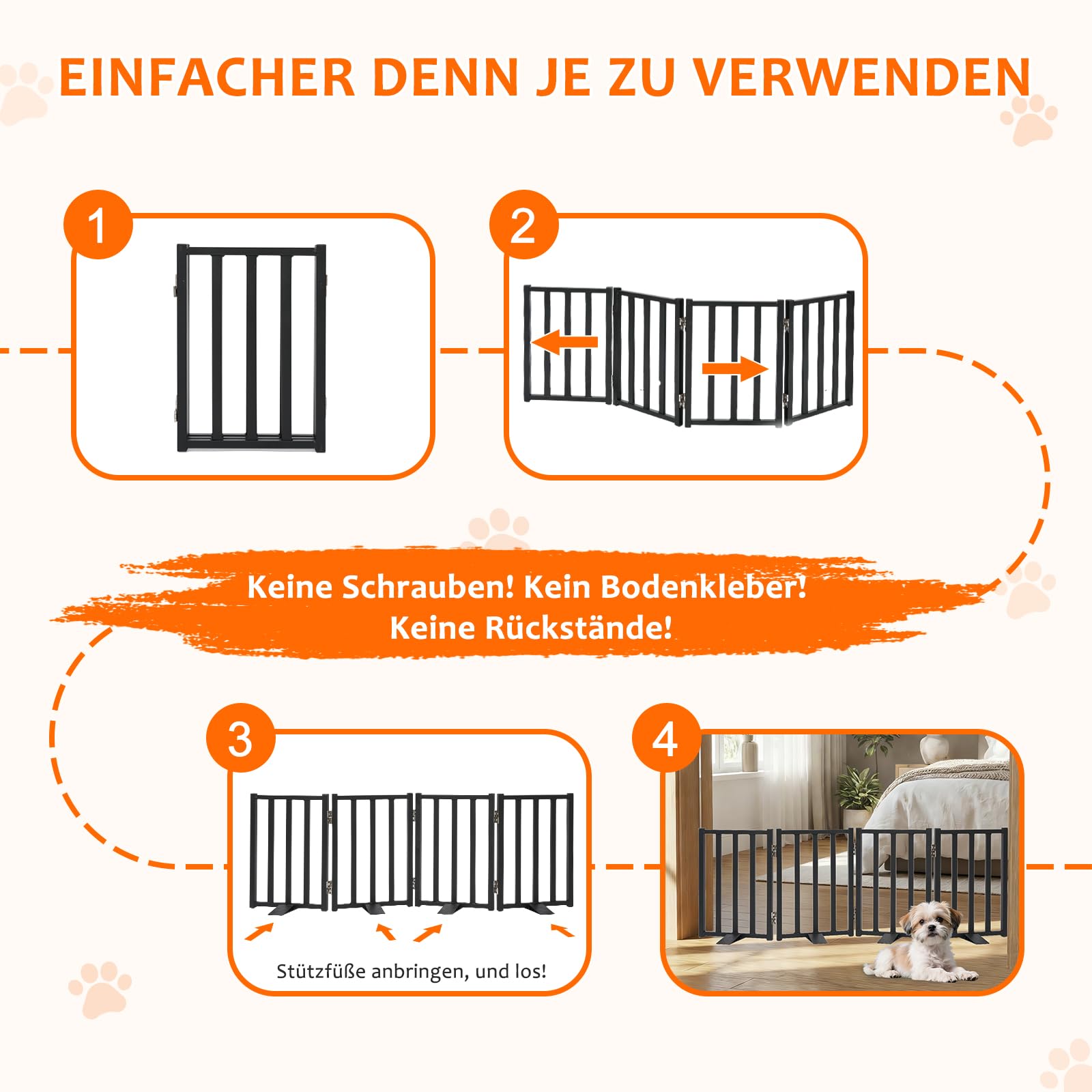 Snagle Paw Hundegitter, 42 cm Niedriges Absperrgitter Hund mit Standfüßen, Freistehendes Welpengitter Hund für kleine Hunde & Welpen, übersteigbares Treppengitter für Türen, Flure und Räume, Schwarz