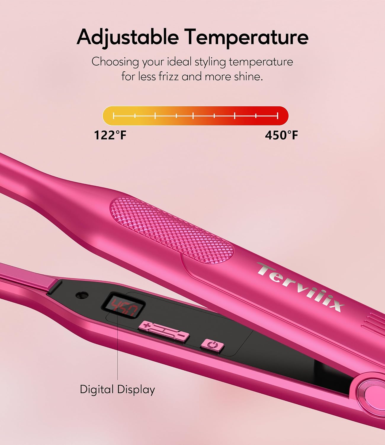Terviiix Mini Flat Iron and Hair Straightener for Short Hair, Edges, and Pixie Cut - 3/10 Inch Skinny Pencil Straightener for Black Women's Baby Hair, LCD Digital Display, Dual Voltage, Pink - Image 3
