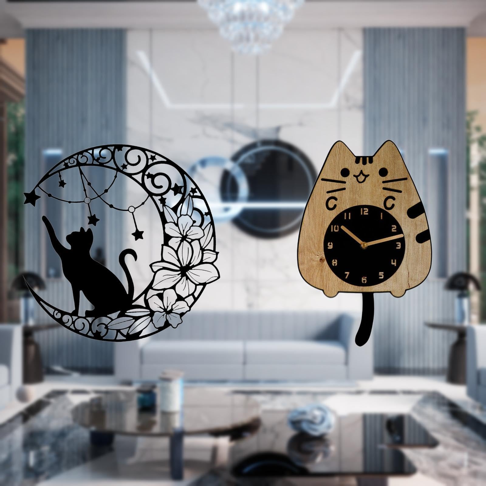 Enakshi® Metal Cat Wall Decor Black Cat Wall Art Metal Moon Decor Wall Sculpture Cute Silent Wall Clock Home Decoration Housewarming Gift Cat Lover Gifts|Home & Garden | Home Decor | Figurines-image-38